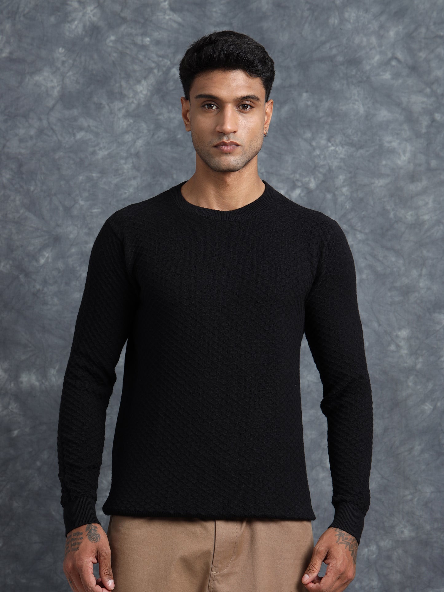 Raw Black Cotton Knitted Full Sleeve Knitted T-Shirt