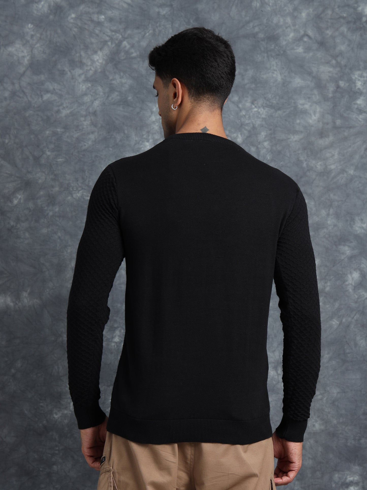 Raw Black Cotton Knitted Full Sleeve Knitted T-Shirt