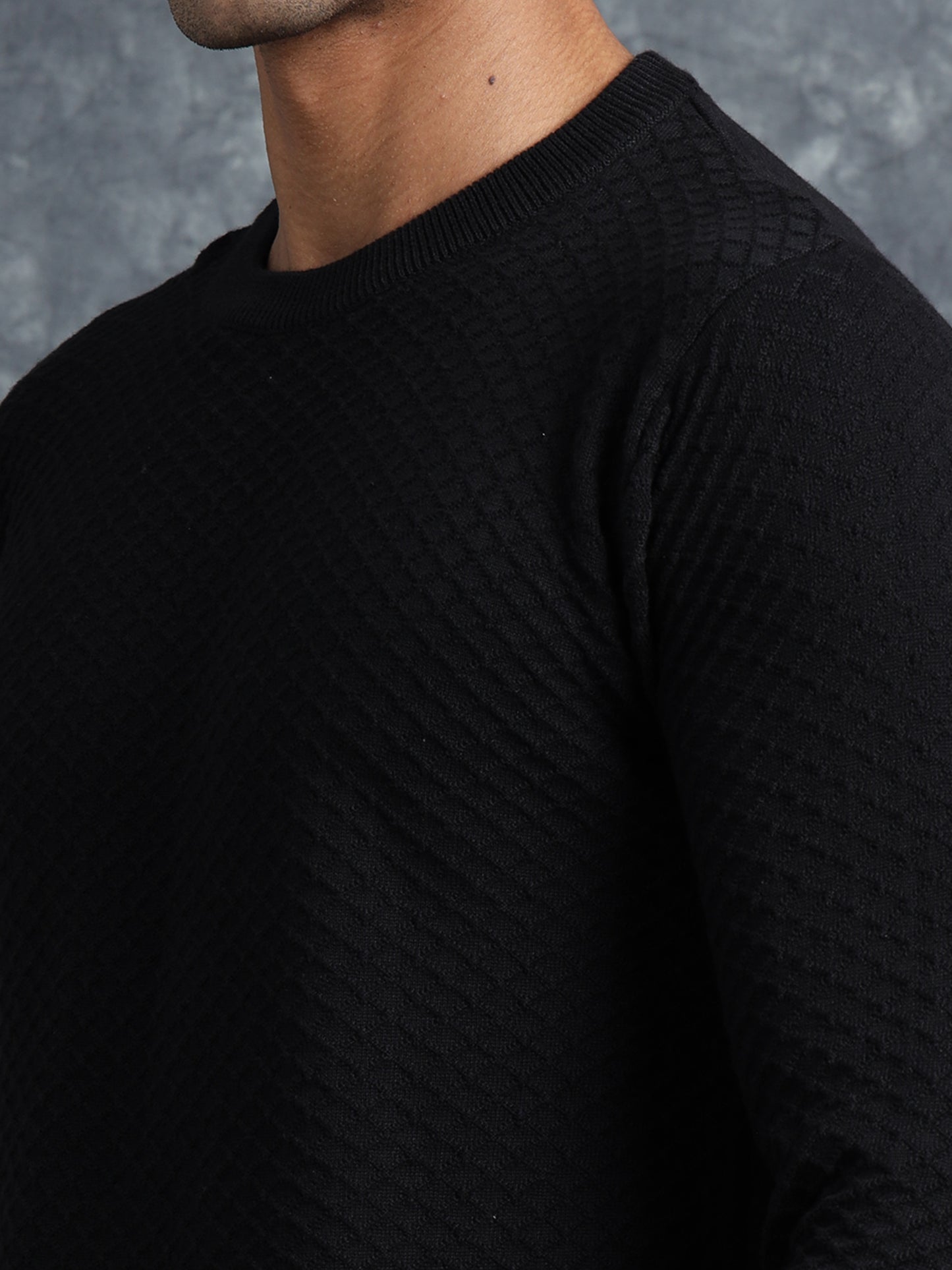Raw Black Cotton Knitted Full Sleeve Knitted T-Shirt