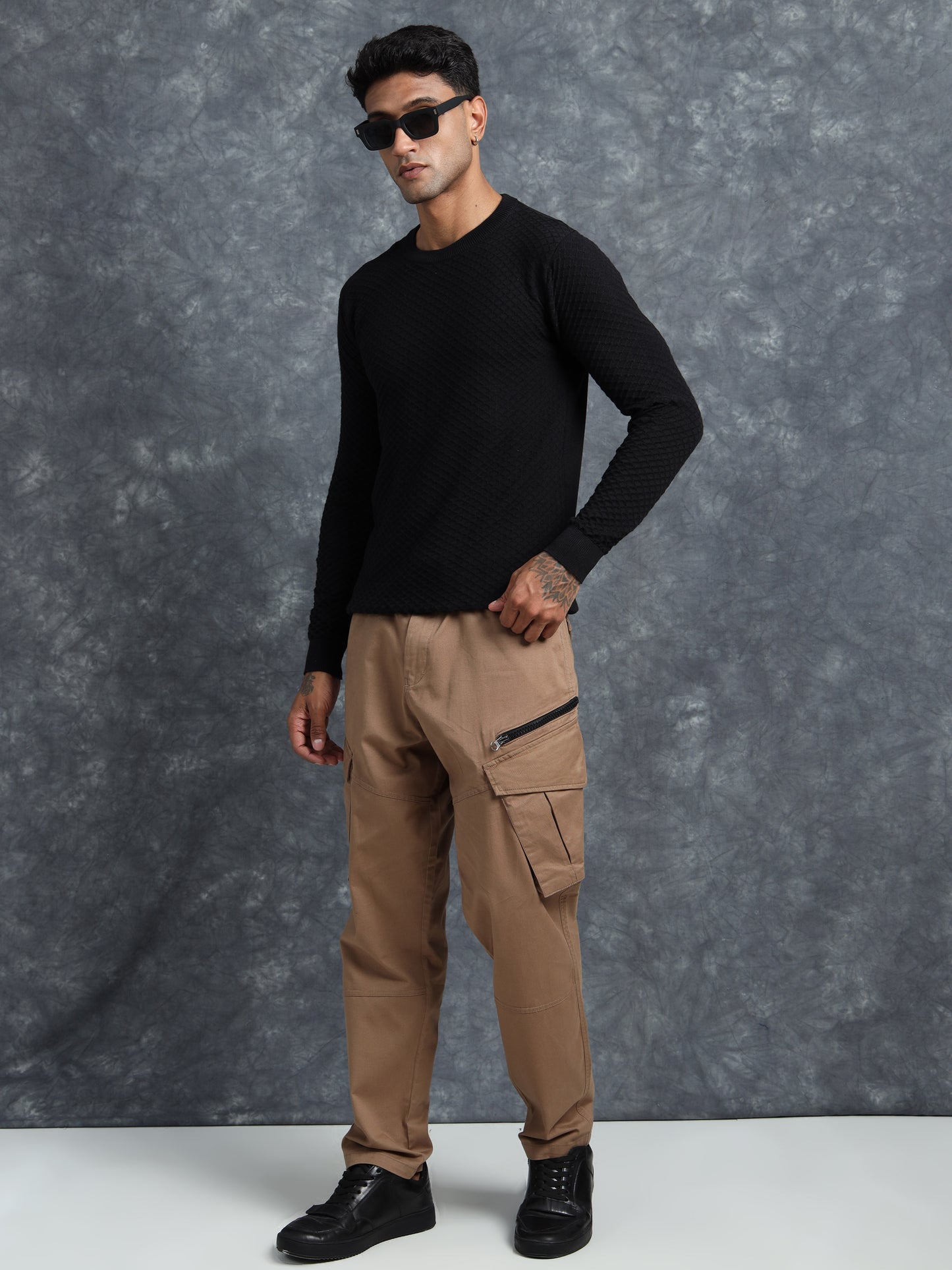 Raw Black Cotton Knitted Full Sleeve Knitted T-Shirt