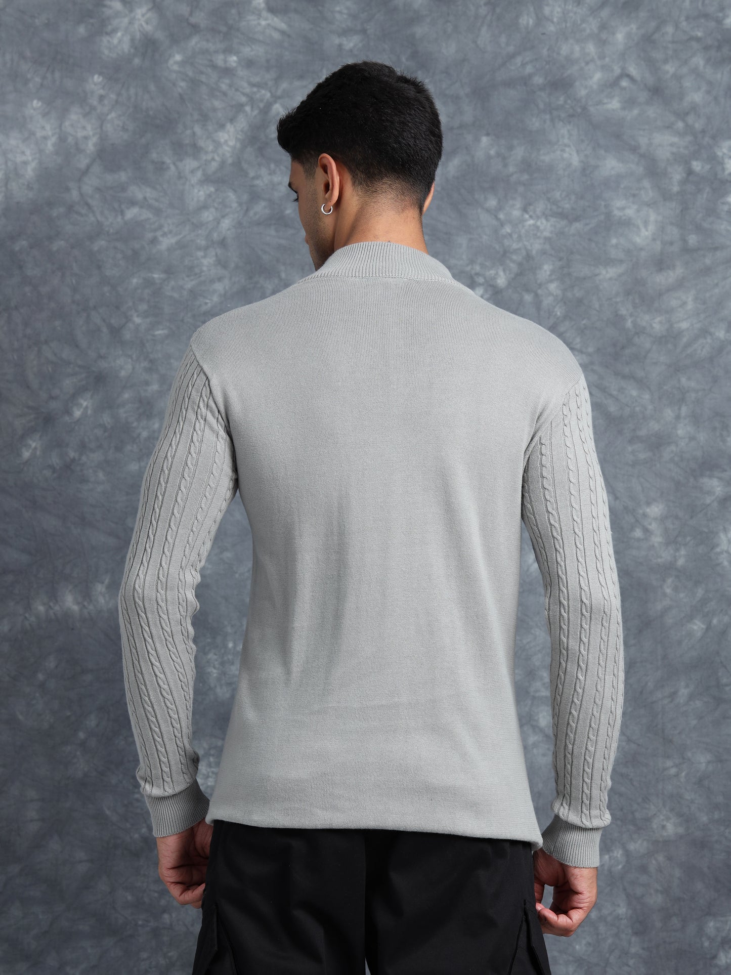 Grey Zipper Turtle Neck Full Sleeve Knitted T-Shirt