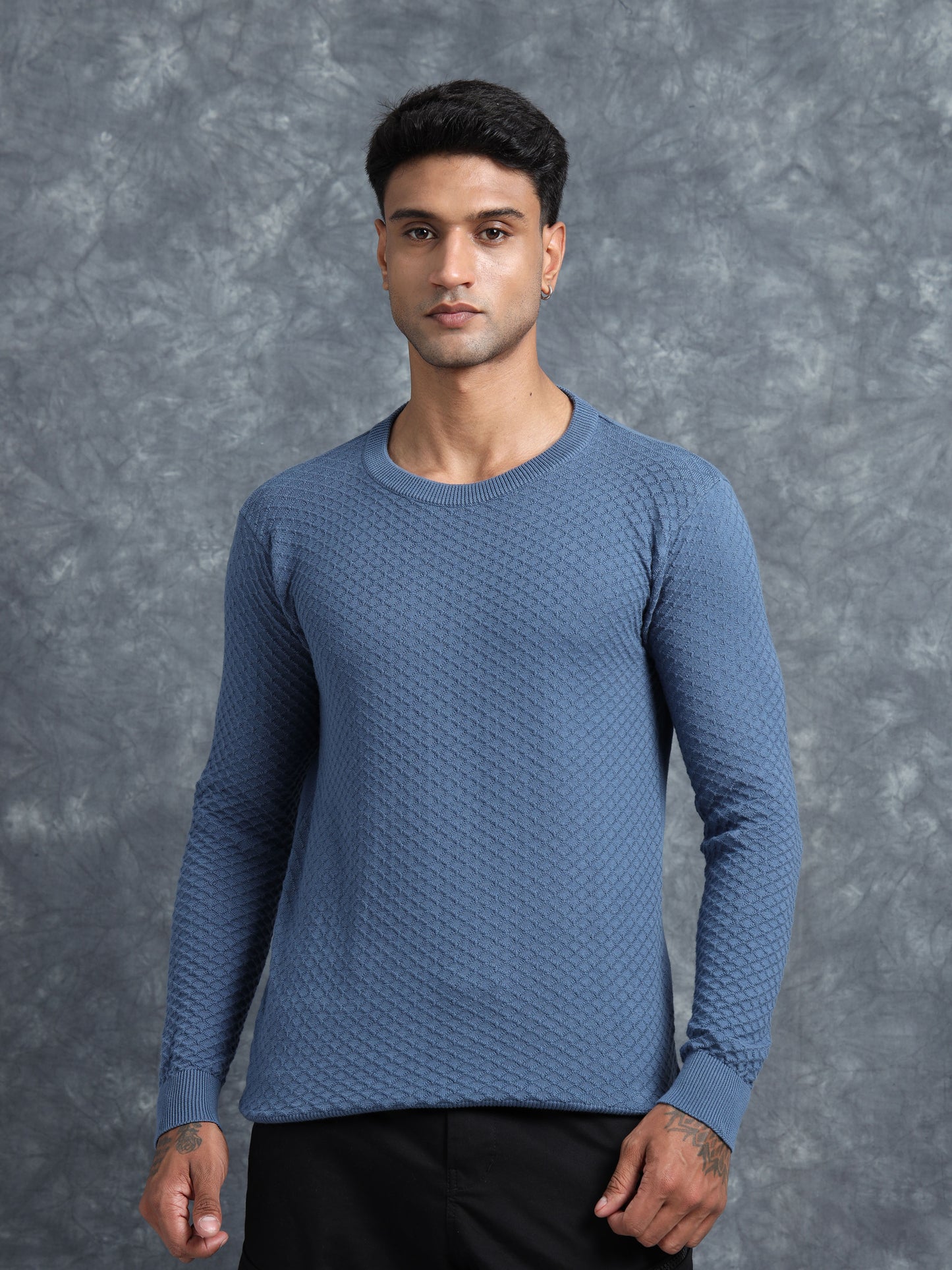Royal Blue Cotton Knitted Full Sleeve Knitted T-Shirt