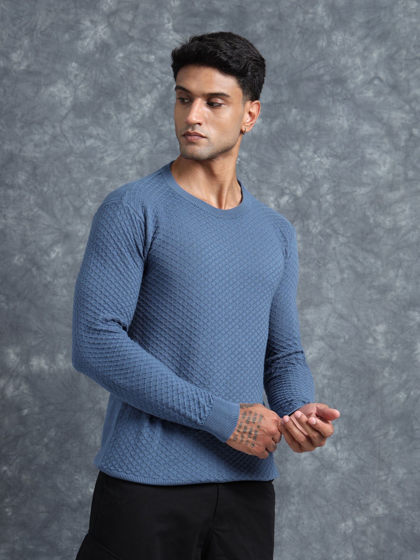 Royal Blue Cotton Knitted Full Sleeve Knitted T-Shirt