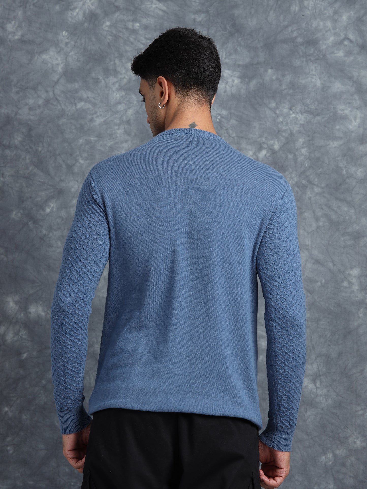 Royal Blue Cotton Knitted Full Sleeve Knitted T-Shirt