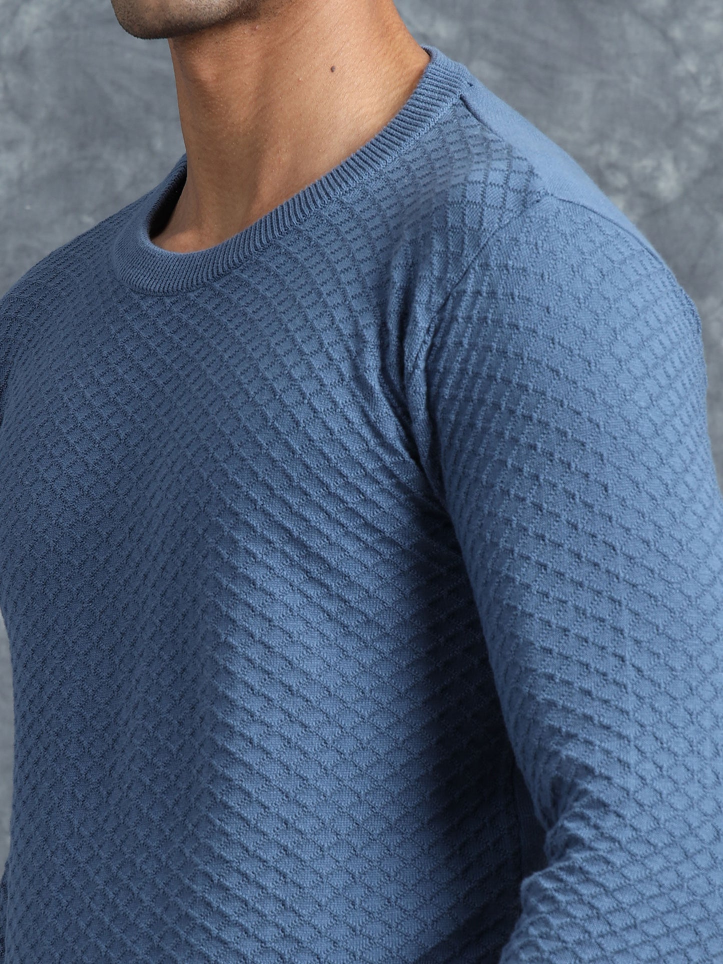 Royal Blue Cotton Knitted Full Sleeve Knitted T-Shirt