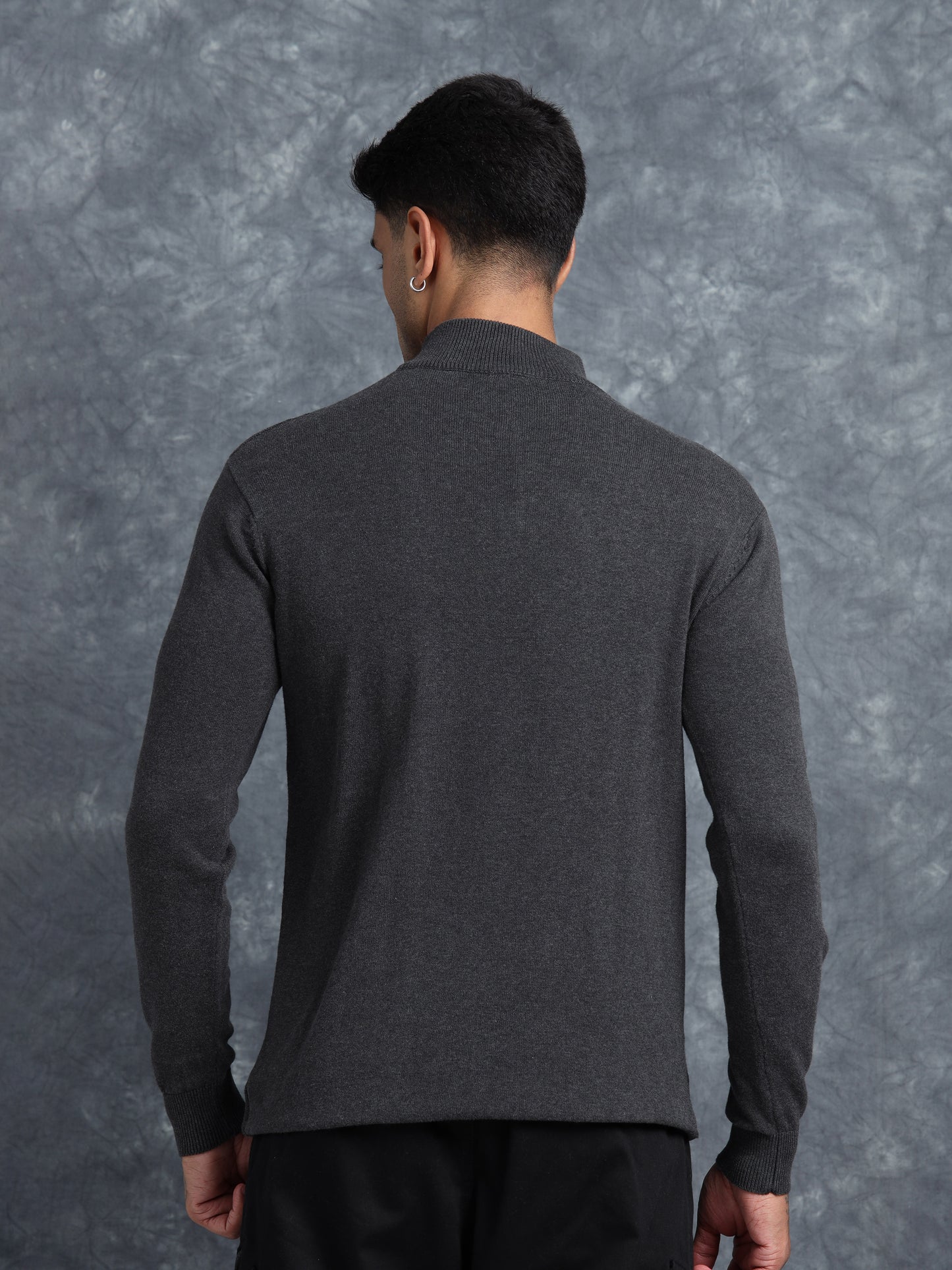 Charcoal Zipper Full Sleeve Knitted T-Shirt