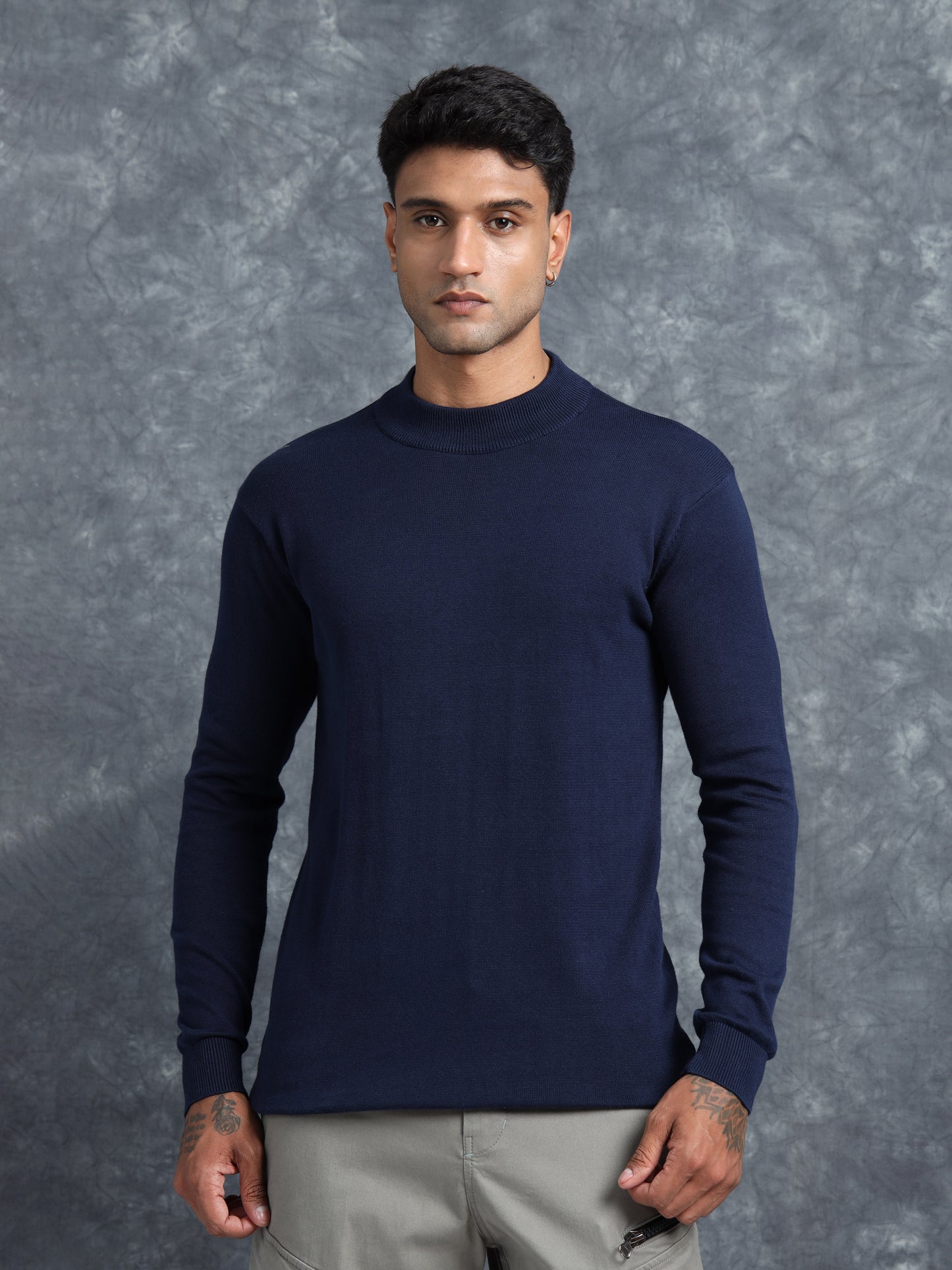 Blue Full Sleeve Knitted T-Shirt