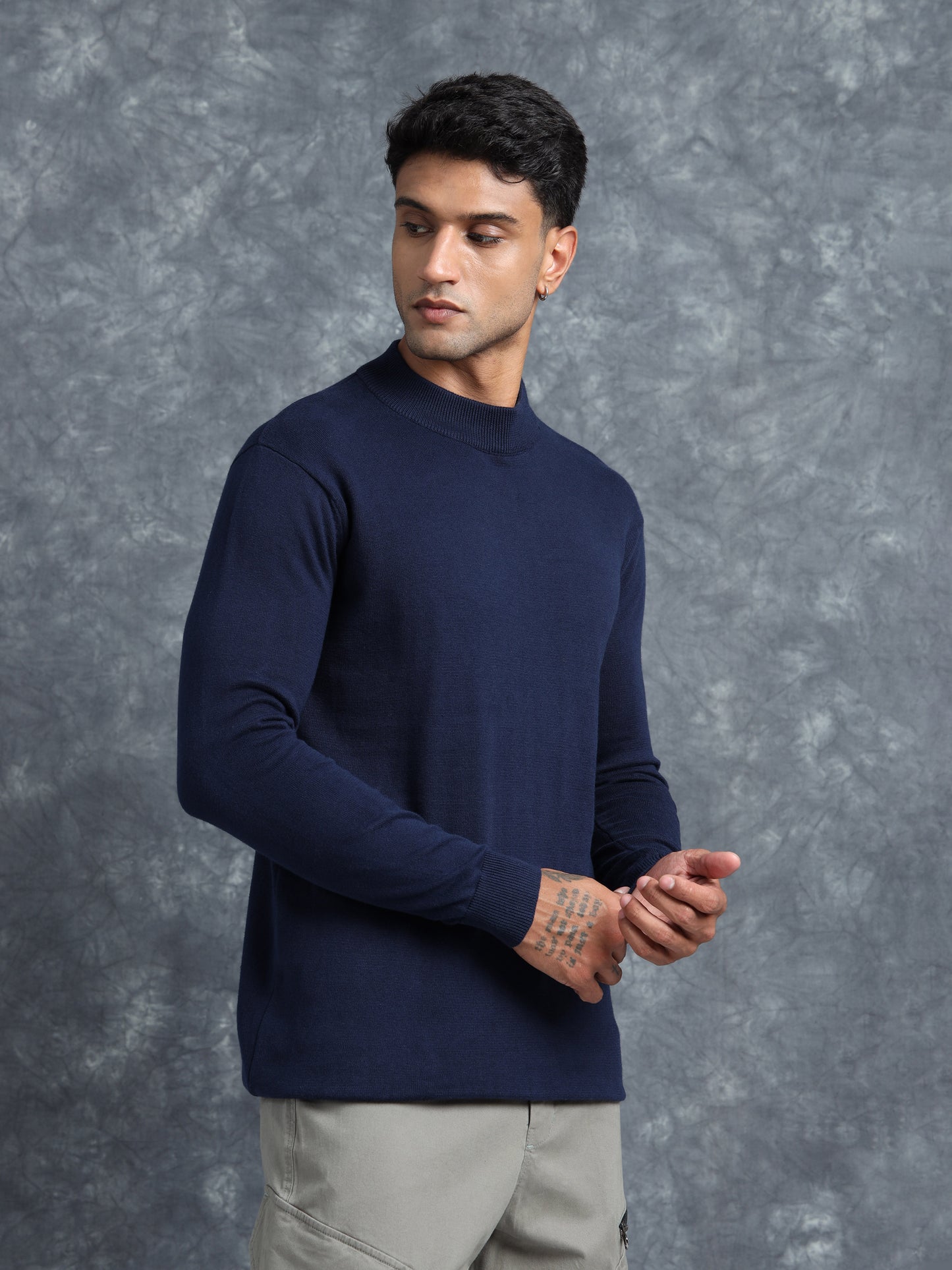Blue Full Sleeve Knitted T-Shirt