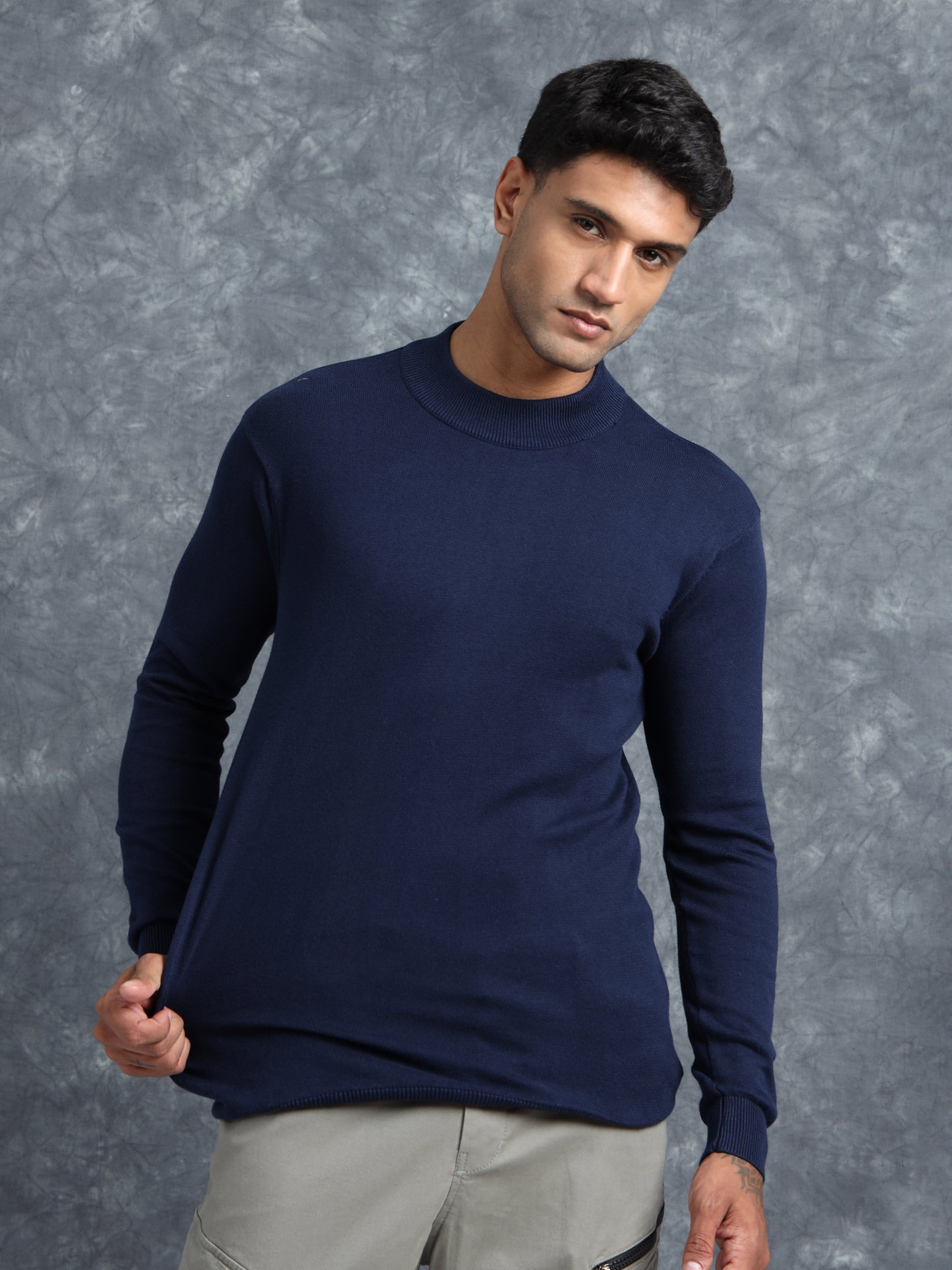 Blue Full Sleeve Knitted T-Shirt