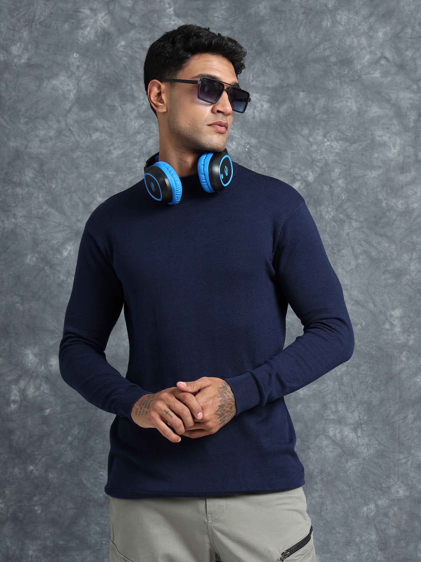 Blue Full Sleeve Knitted T-Shirt