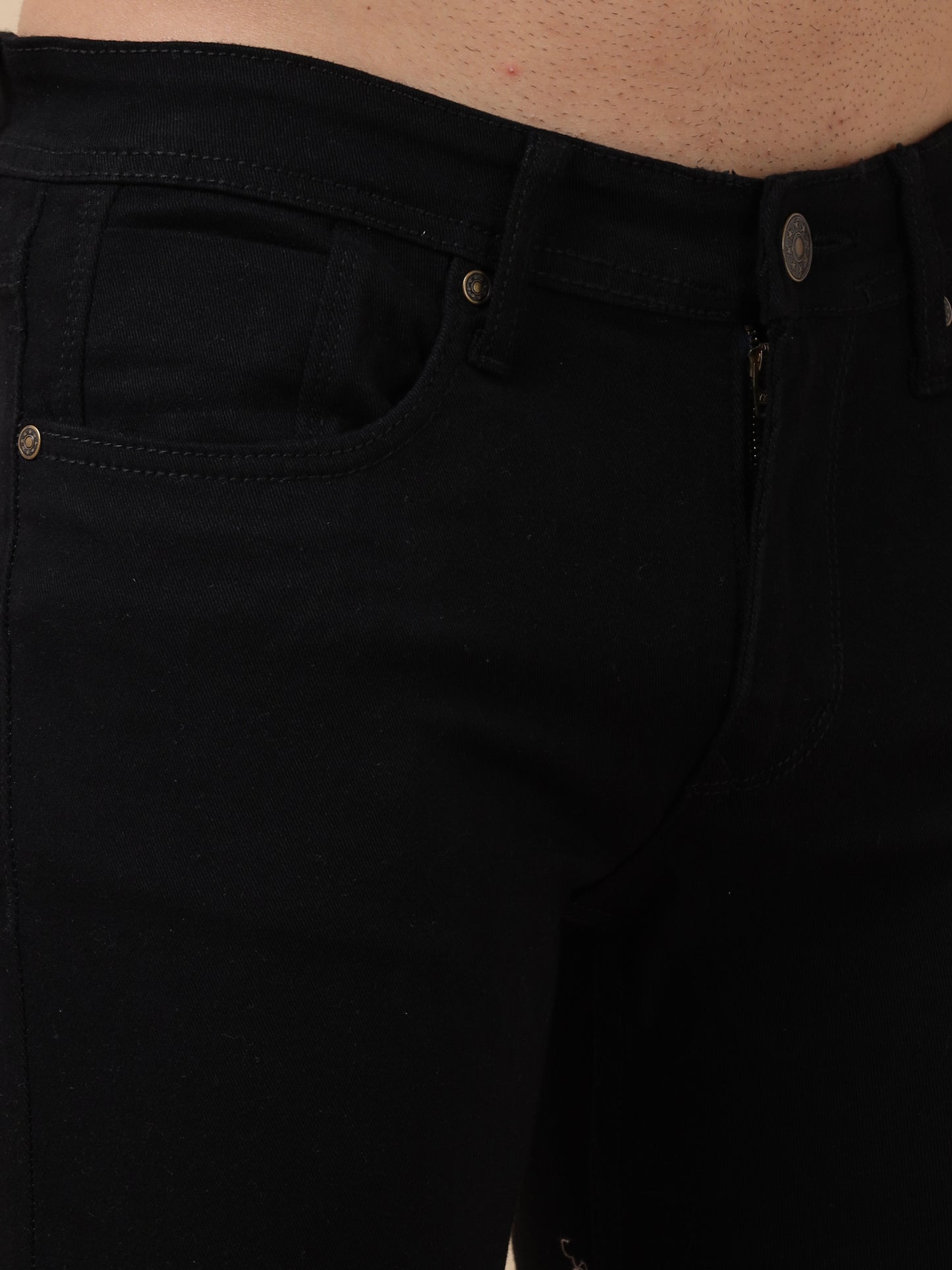 Black Peached Knitted Denim Jeans