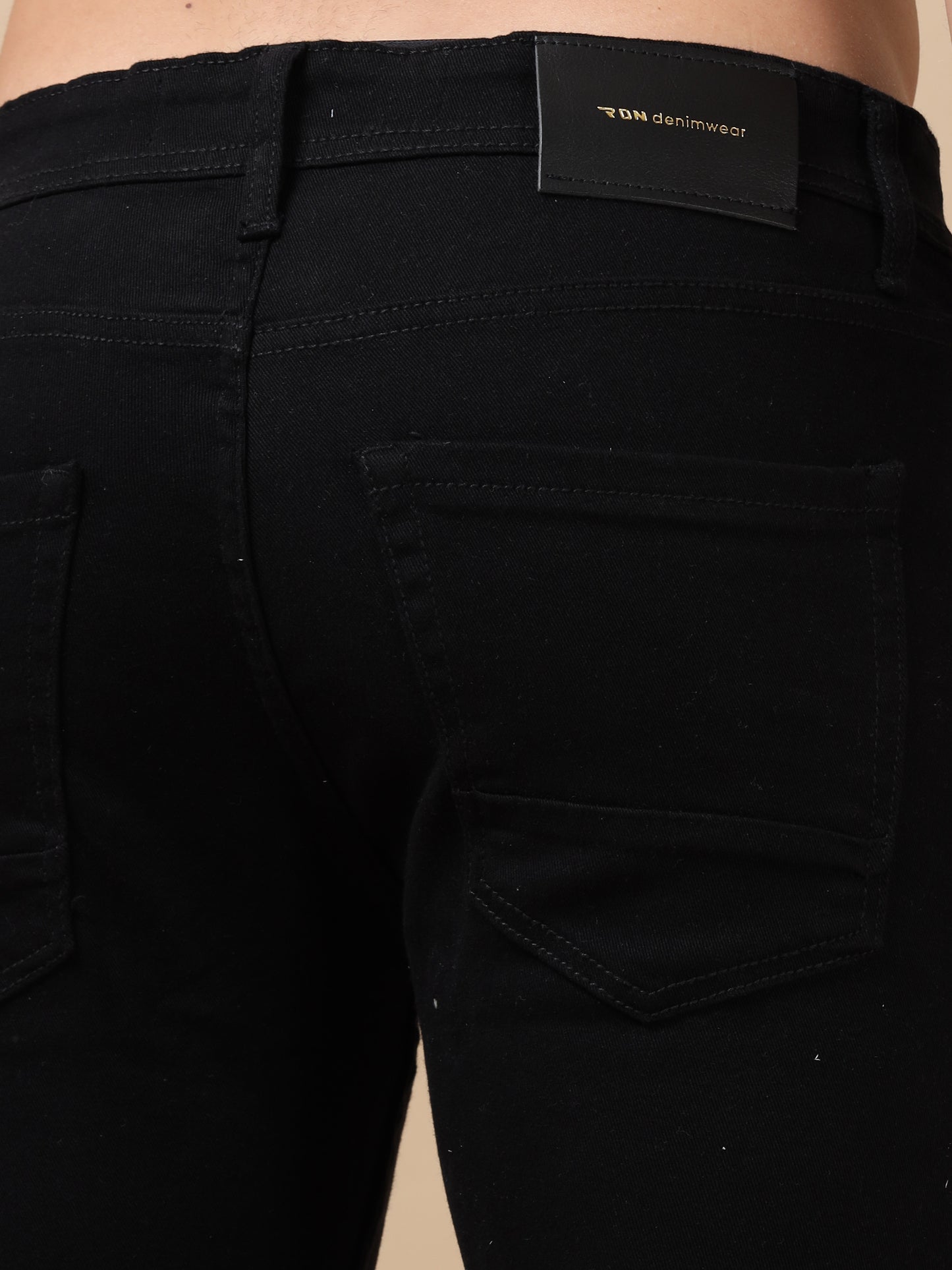 Black Peached Knitted Denim Jeans