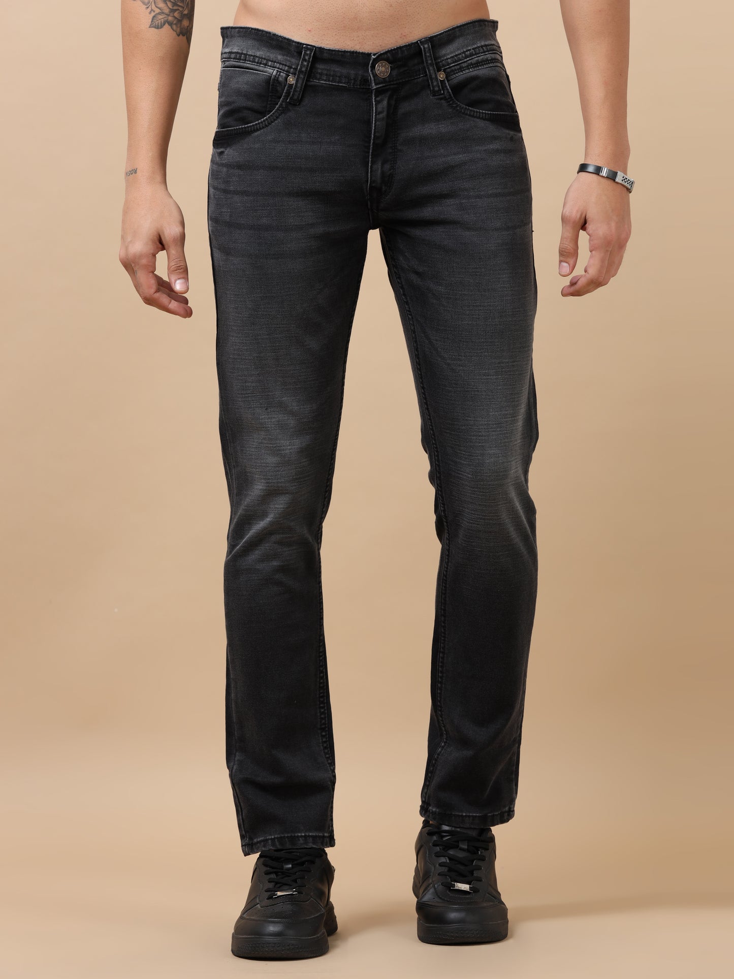Dark Navy Peached Knitted Denim Jeans