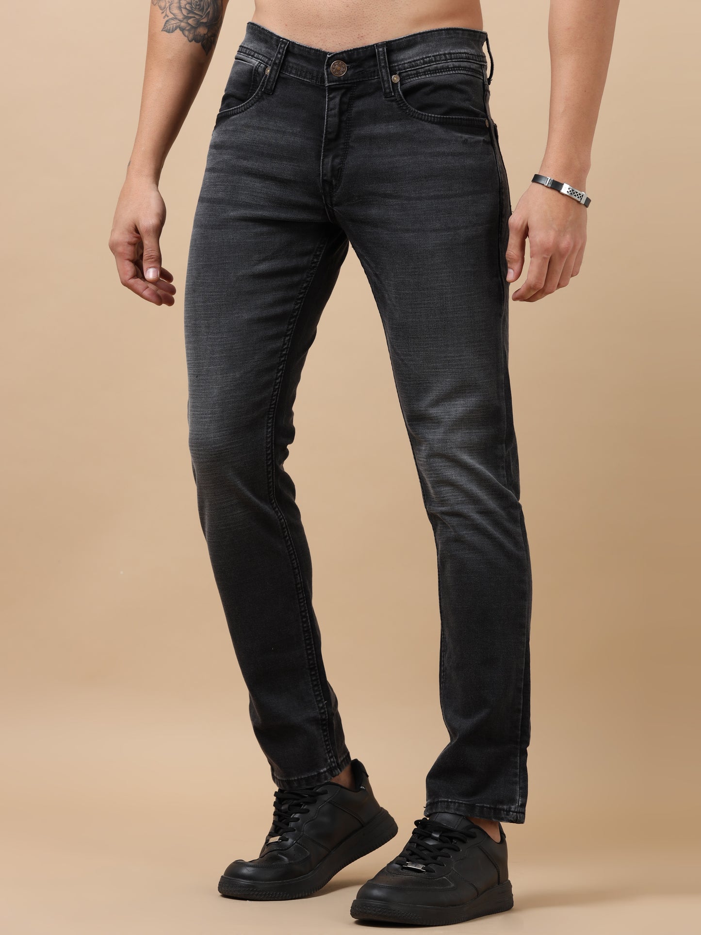 Dark Navy Peached Knitted Denim Jeans