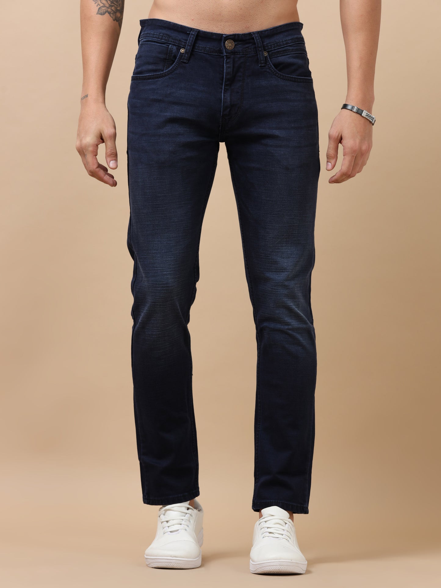 Navy Peached Knitted Denim Jeans