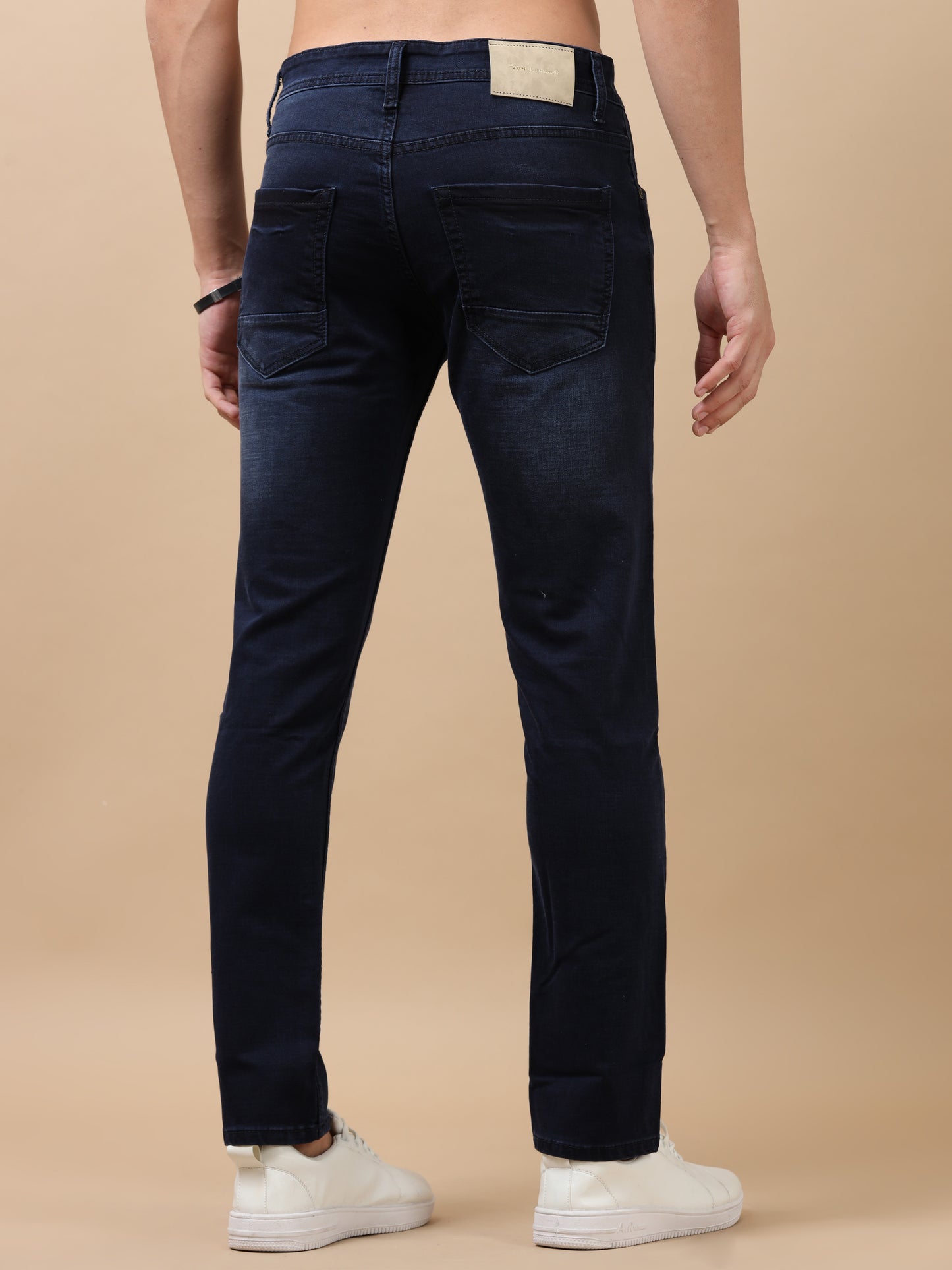 Navy Peached Knitted Denim Jeans