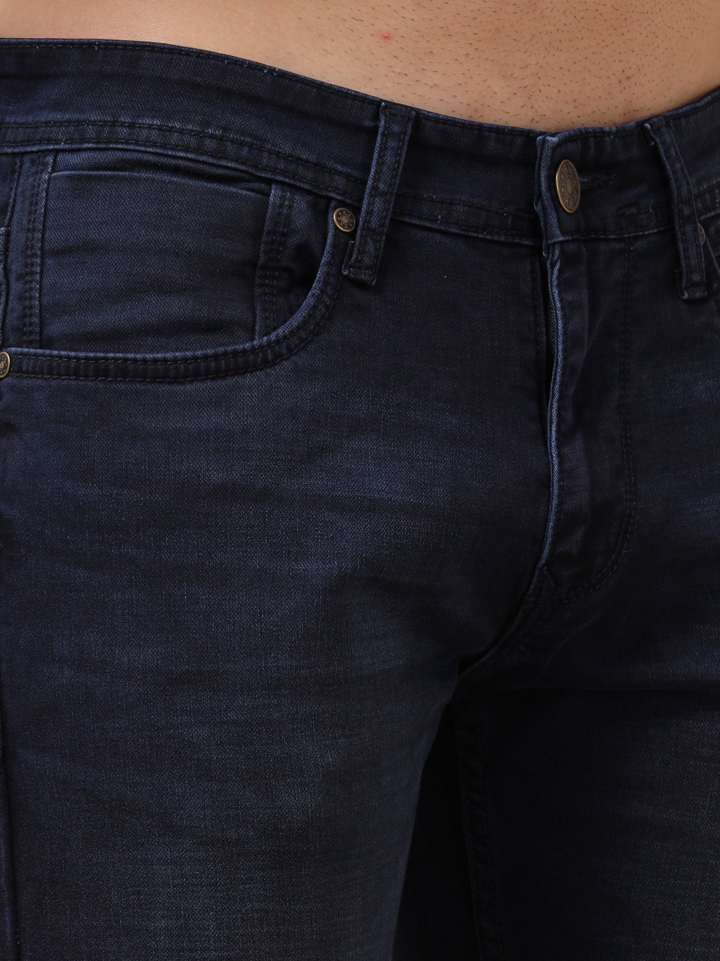 Navy Peached Knitted Denim Jeans
