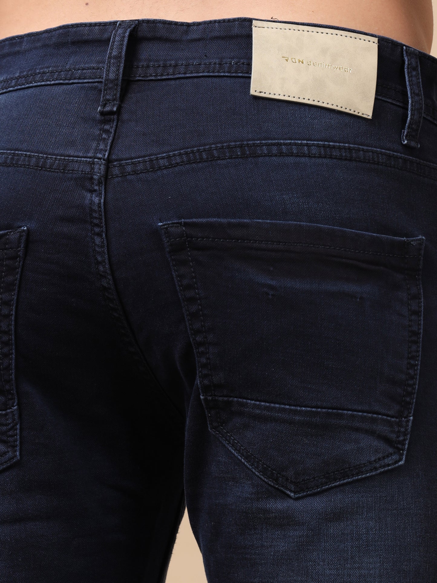 Navy Peached Knitted Denim Jeans