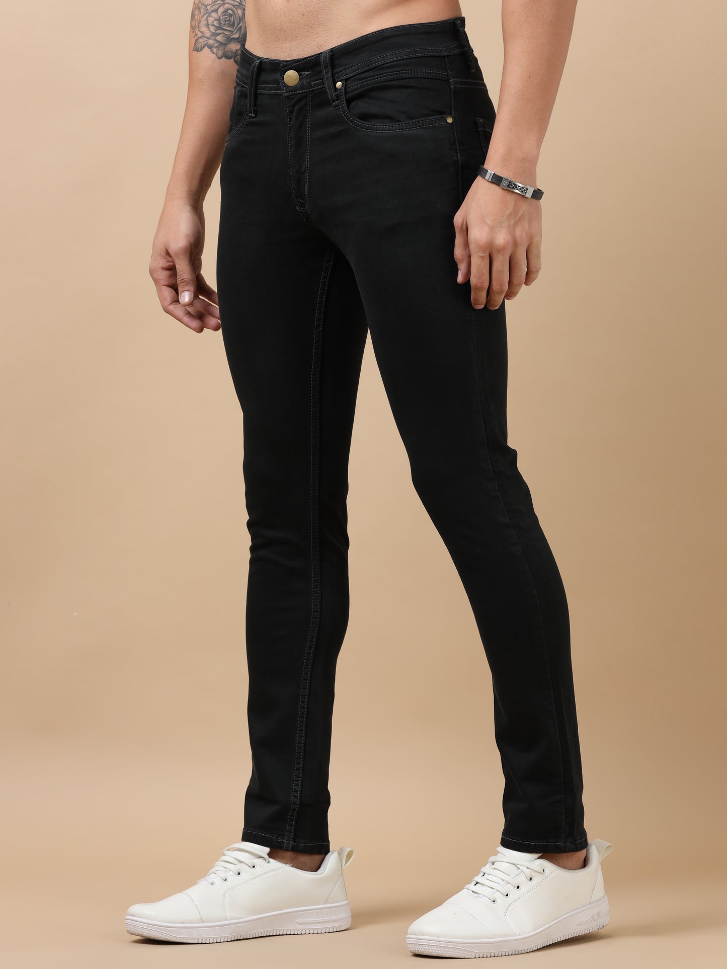 Dark Grey Peached Knitted Denim Jeans