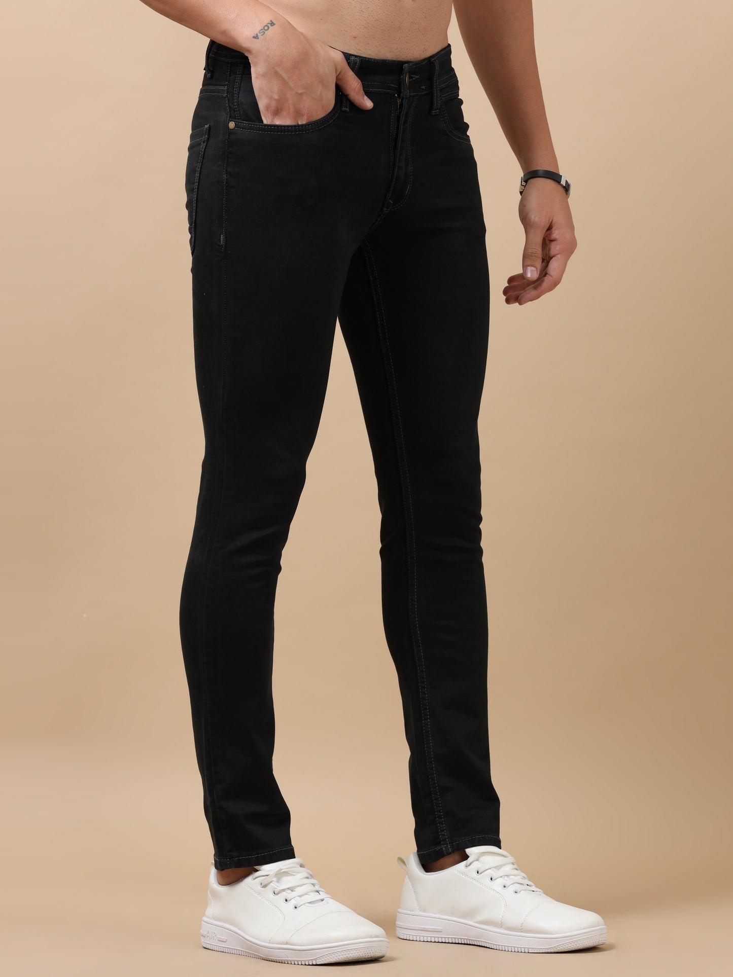Dark Grey Peached Knitted Denim Jeans