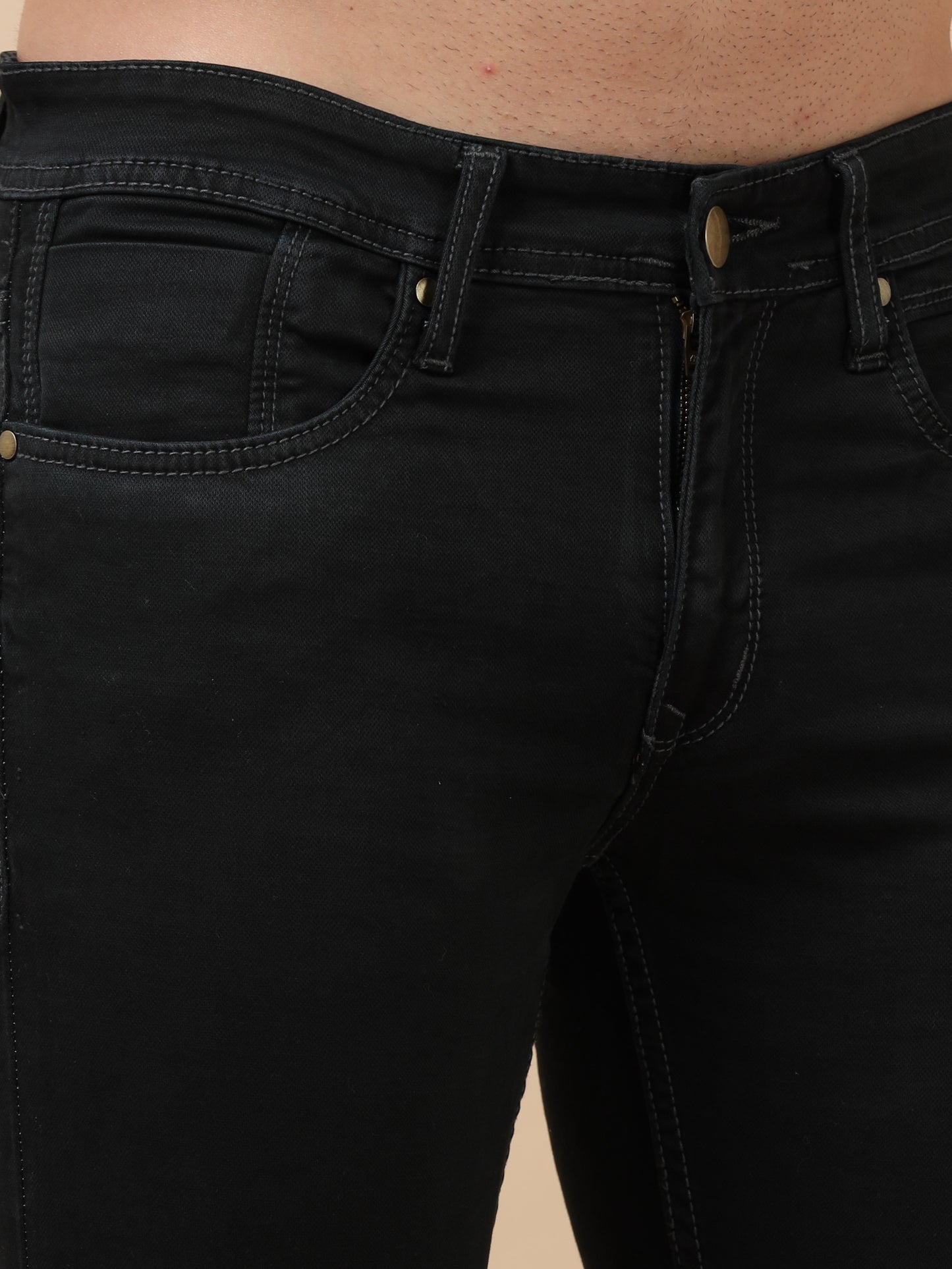 Dark Grey Peached Knitted Denim Jeans