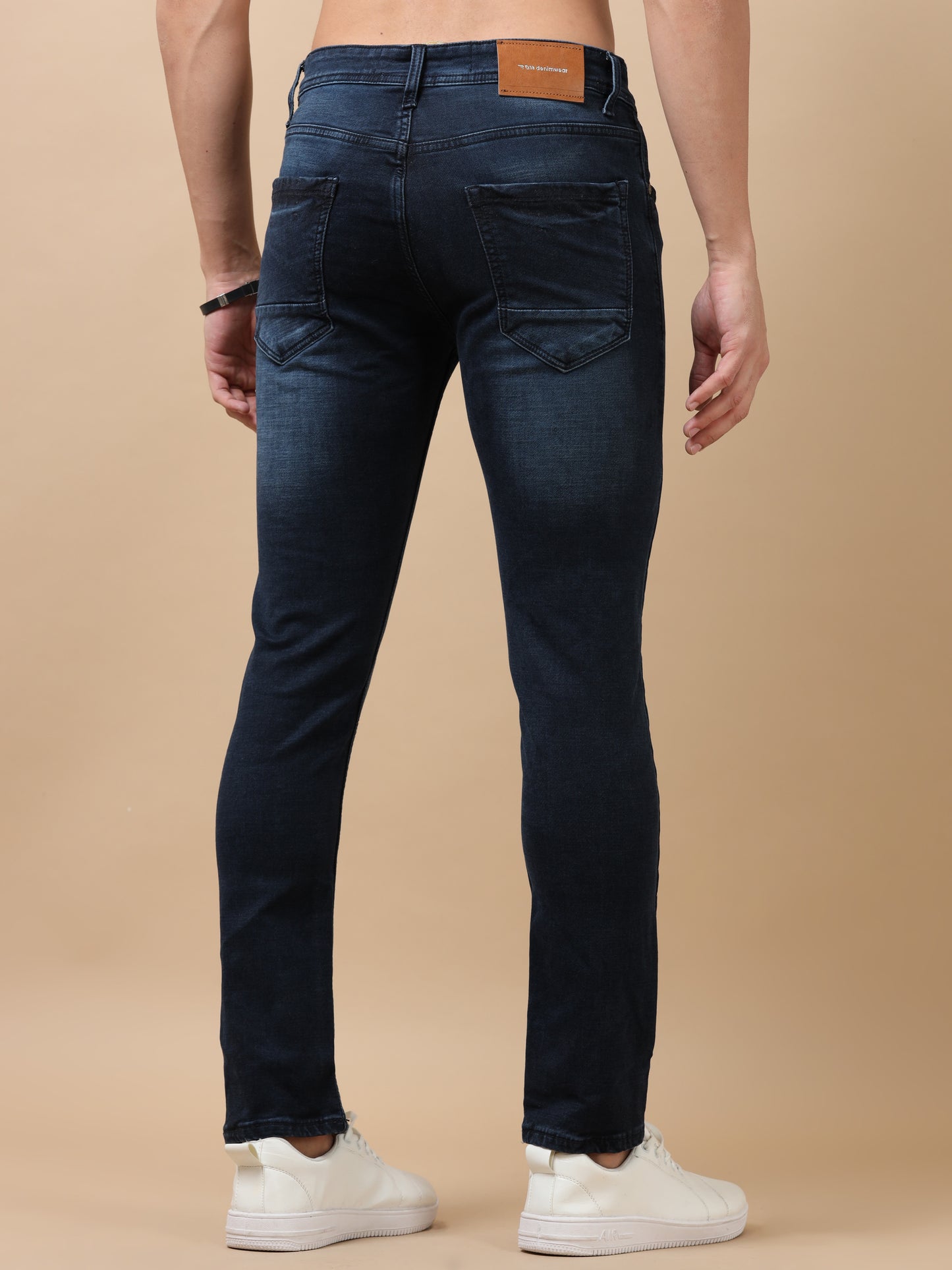 Dark Blue Peached Knitted Denim Jeans
