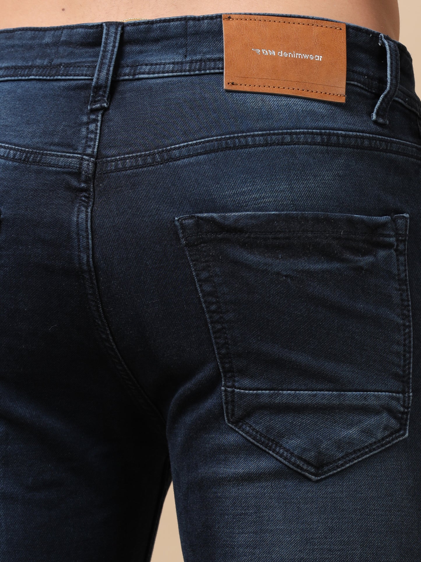 Dark Blue Peached Knitted Denim Jeans