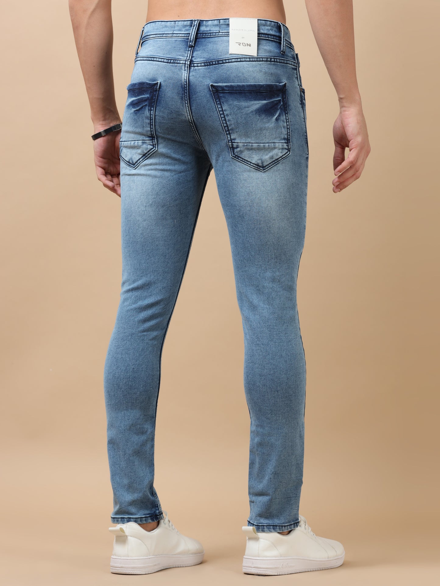 Blue Peached Knitted Denim Jeans