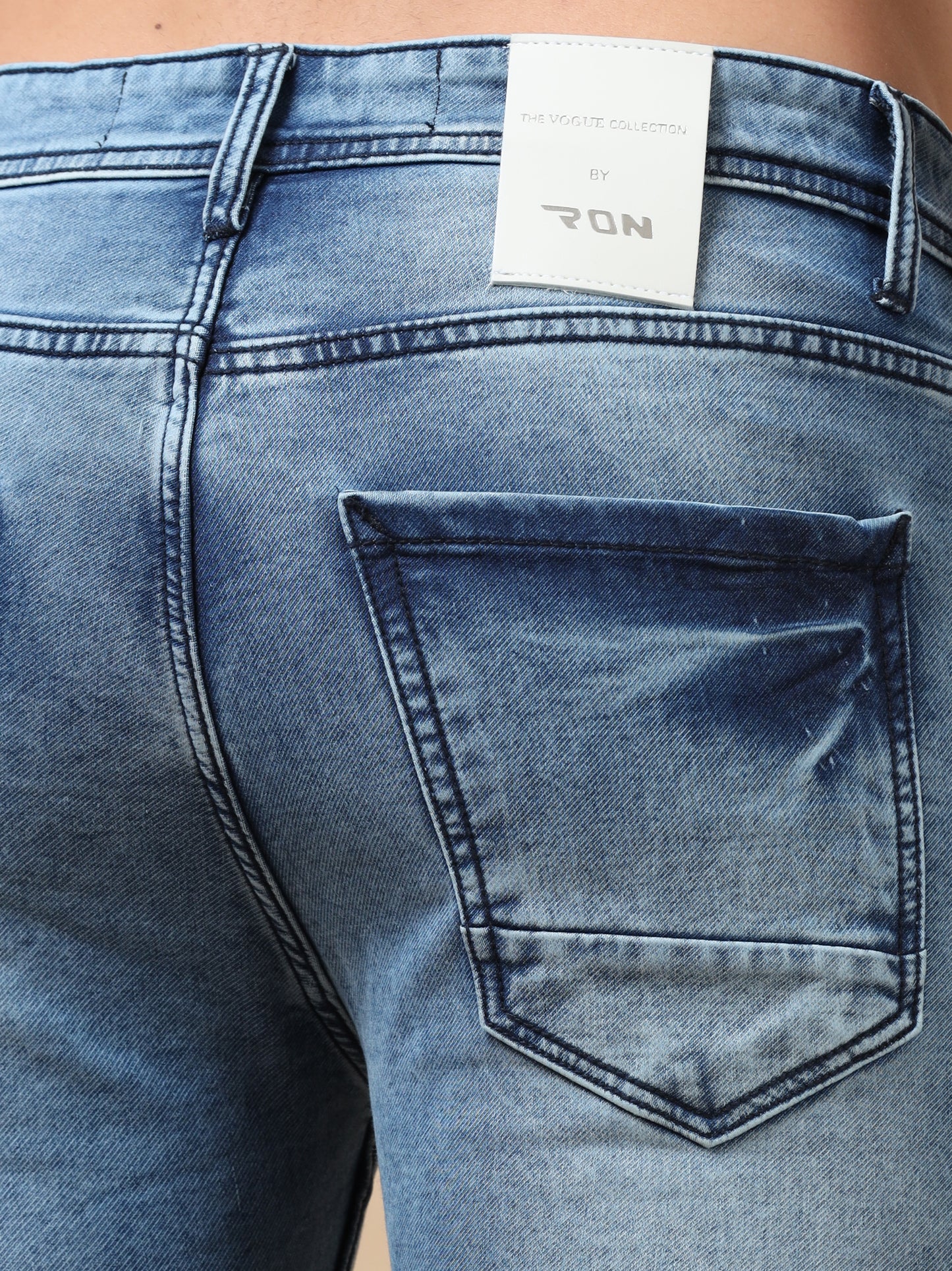 Blue Peached Knitted Denim Jeans