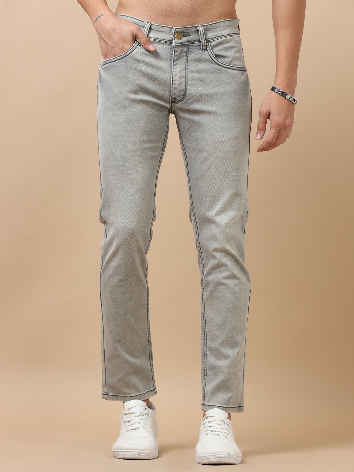 Light Grey Peached Knitted Denim Jeans