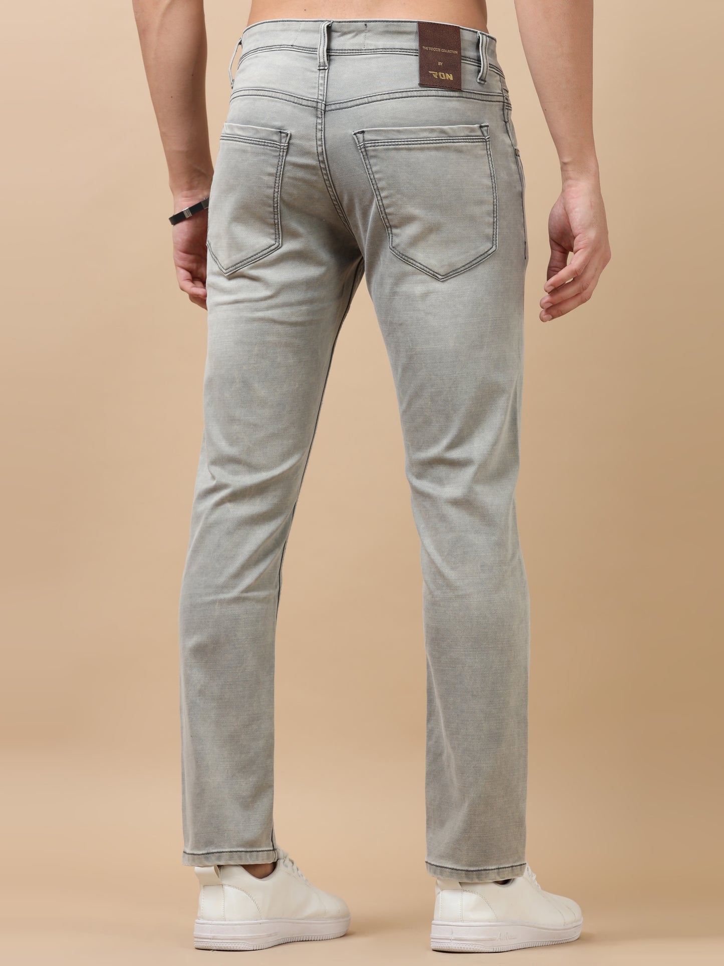 Light Grey Peached Knitted Denim Jeans
