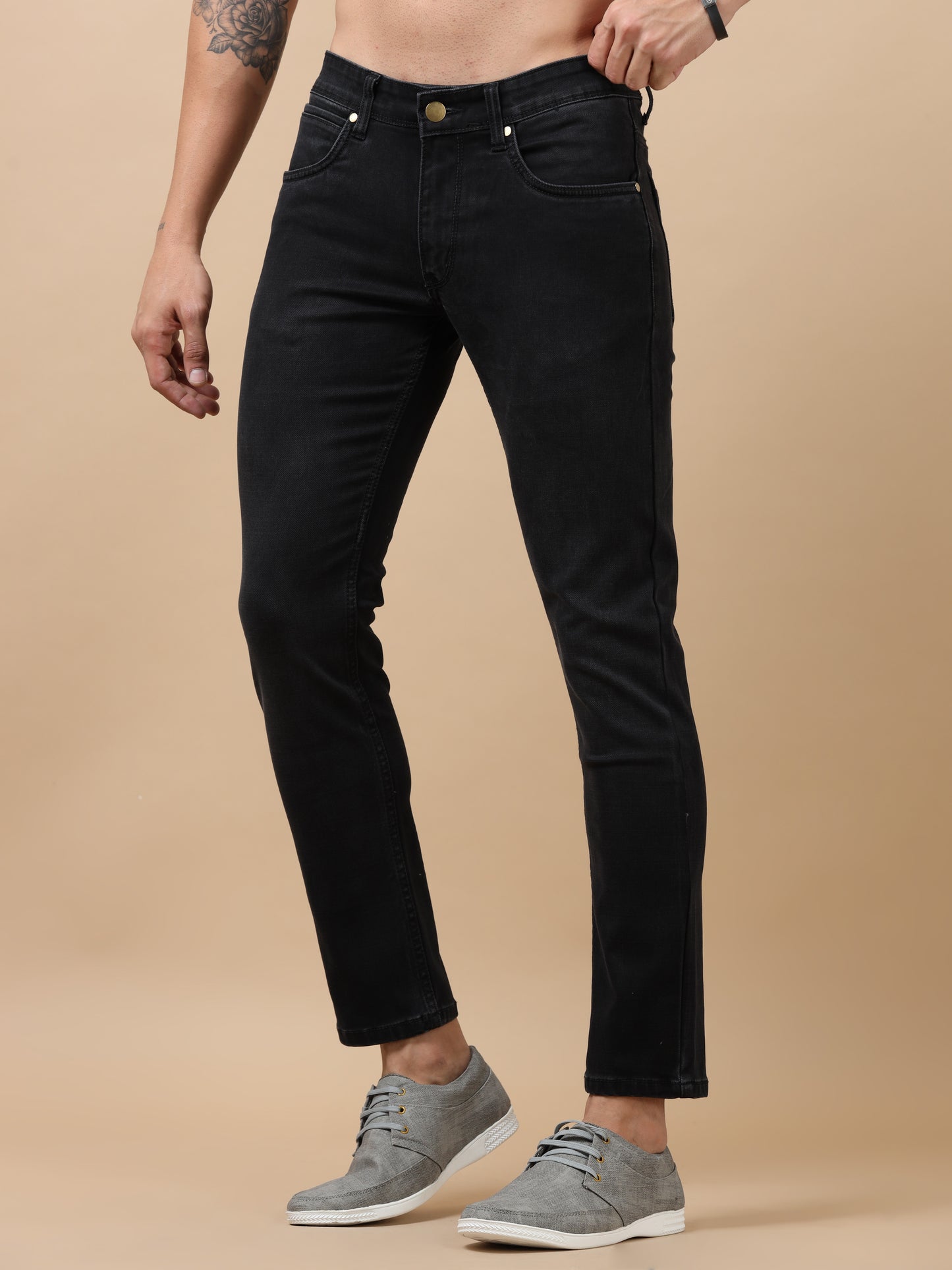 Charcoal Peached Knitted Denim Jeans