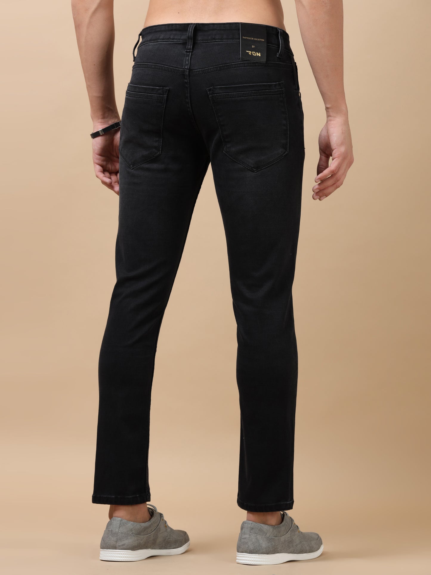 Charcoal Peached Knitted Denim Jeans