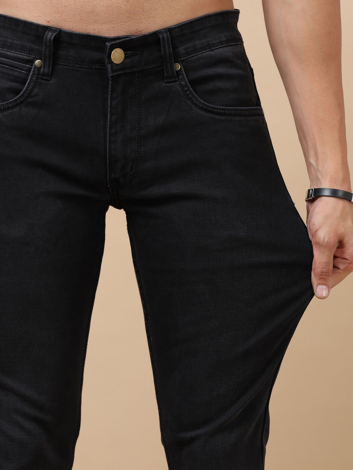 Charcoal Peached Knitted Denim Jeans