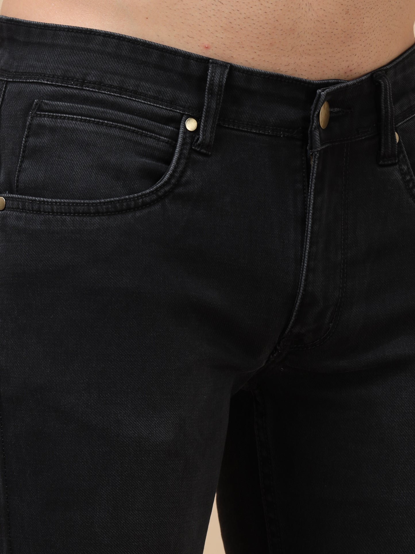 Charcoal Peached Knitted Denim Jeans