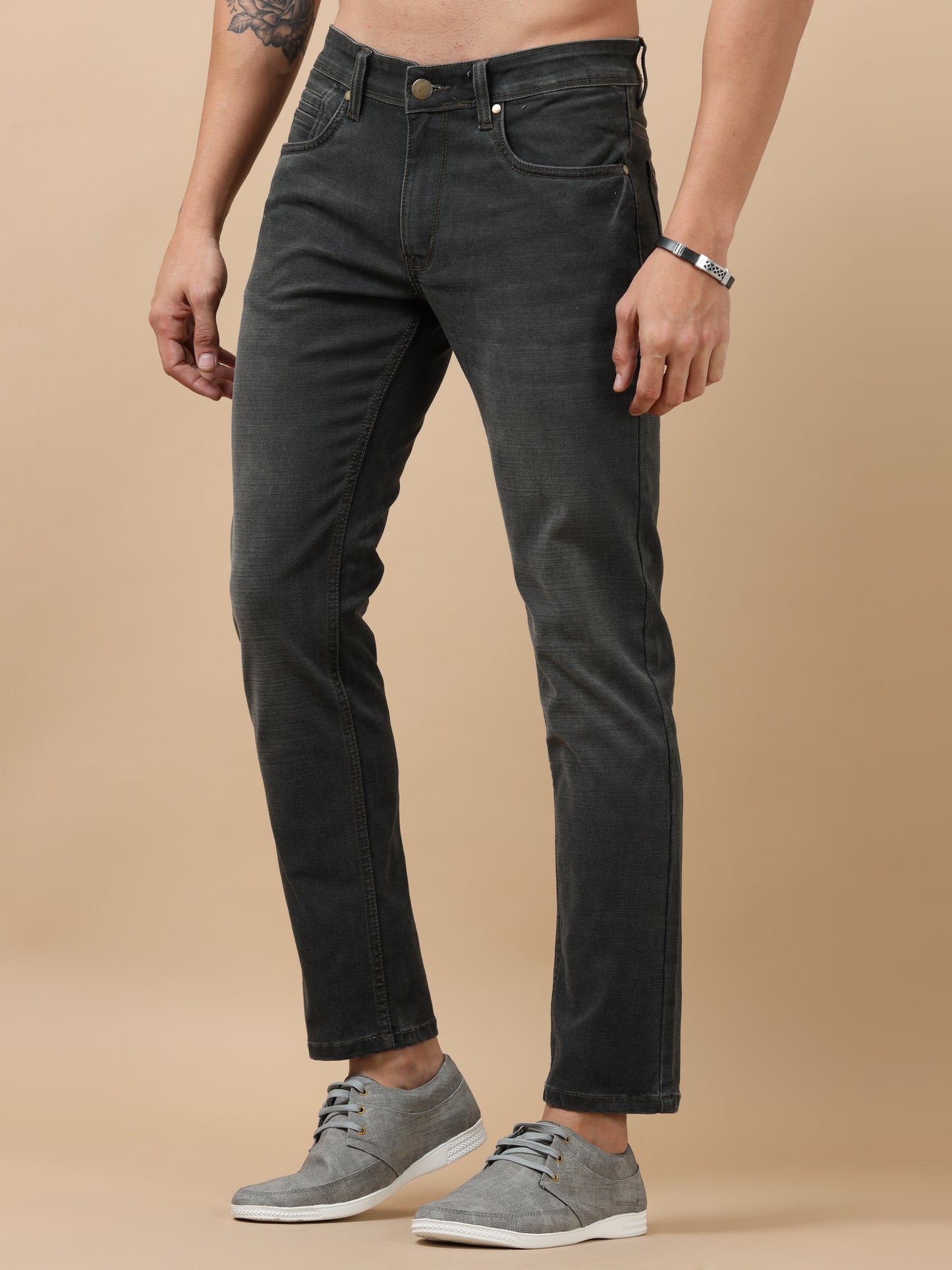 Grey Peached Knitted Denim Jeans