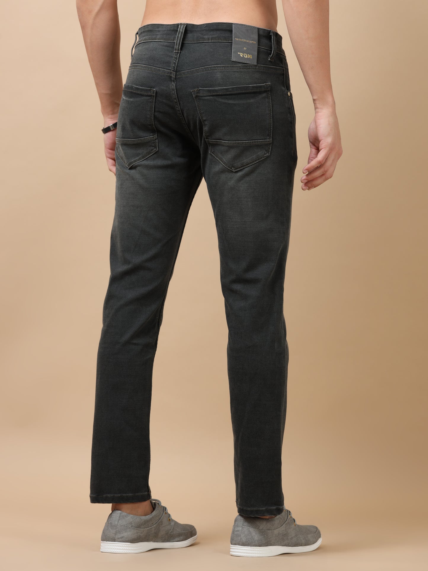 Grey Peached Knitted Denim Jeans