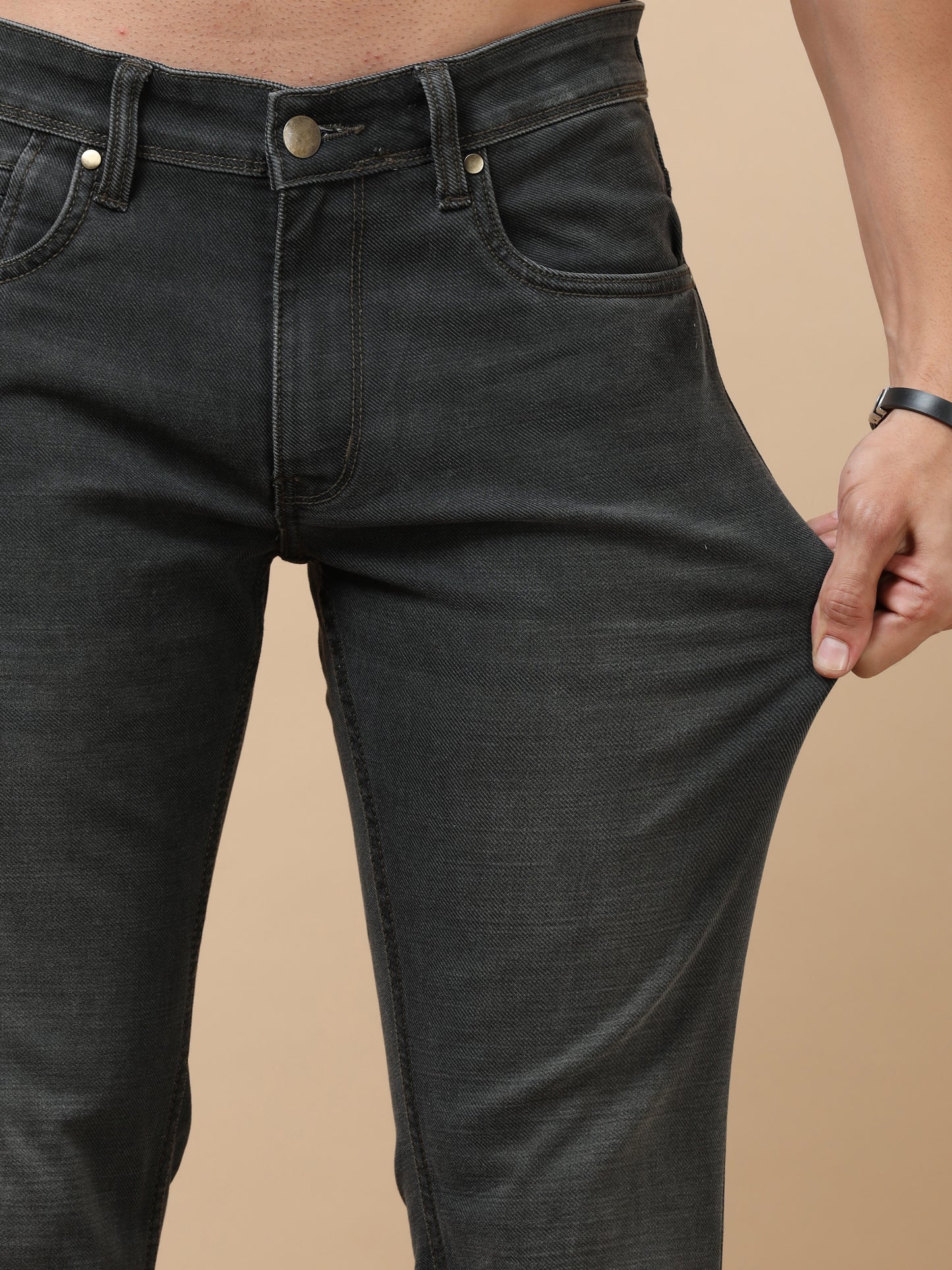 Grey Peached Knitted Denim Jeans