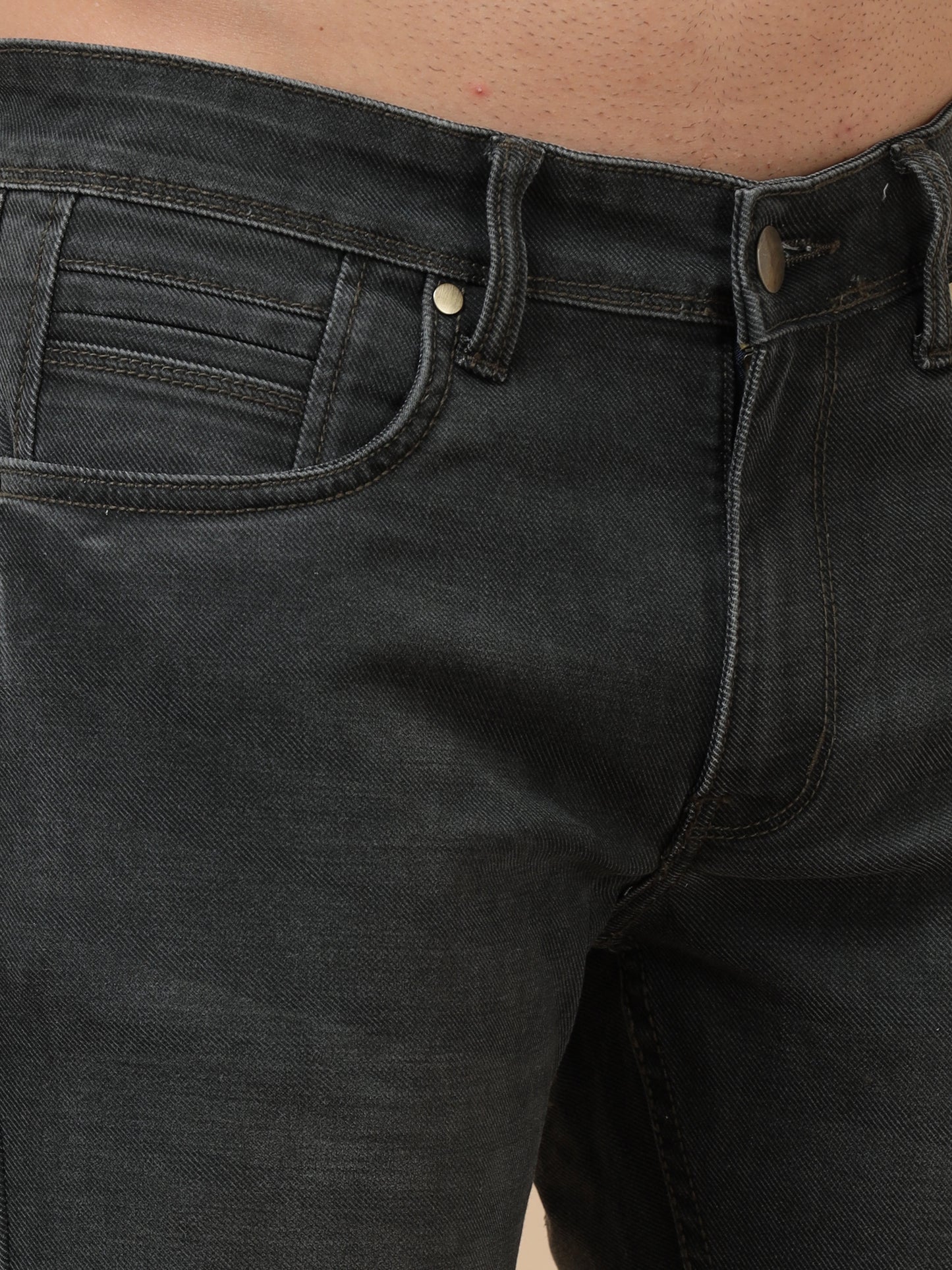 Grey Peached Knitted Denim Jeans