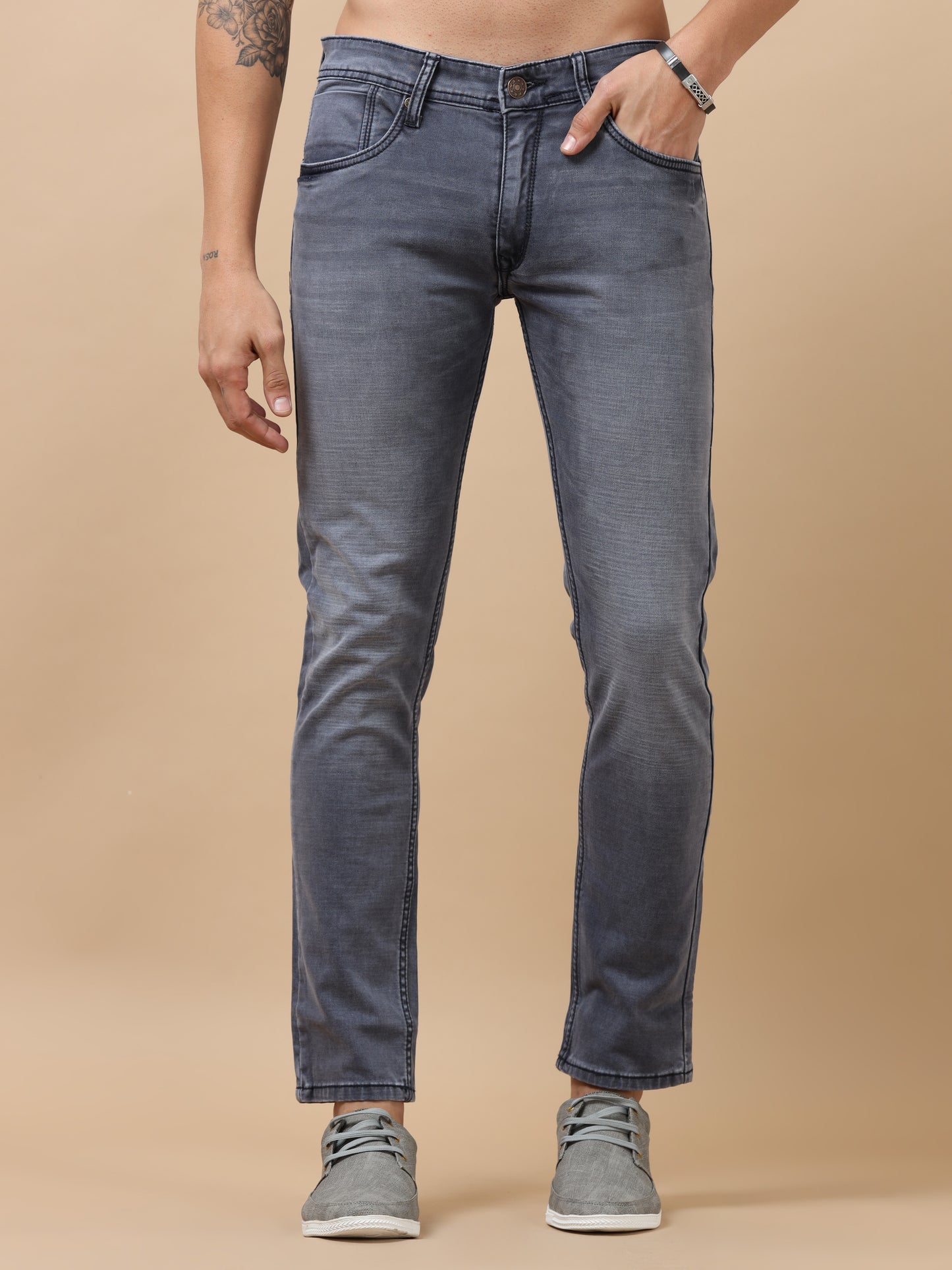 Rock Blue Peached Knitted Denim Jeans