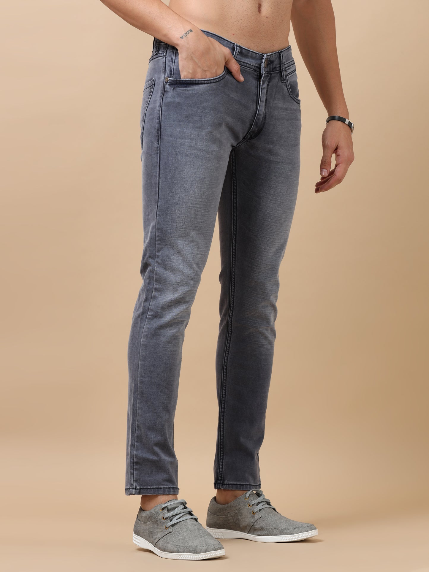 Rock Blue Peached Knitted Denim Jeans