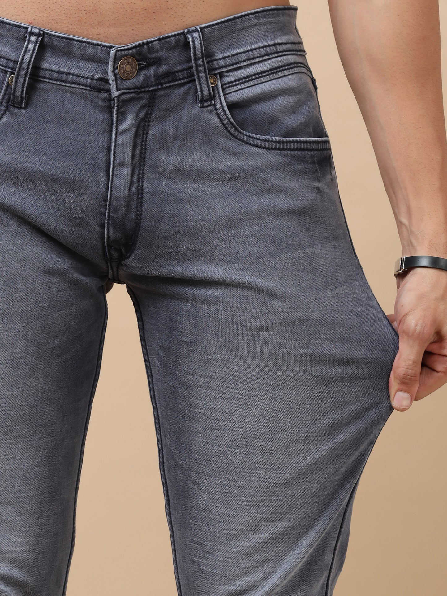 Rock Blue Peached Knitted Denim Jeans