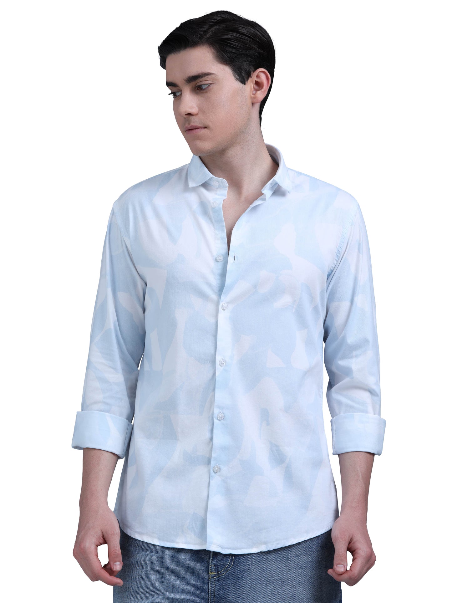 Men Printed Casual Light Blue Shirt
