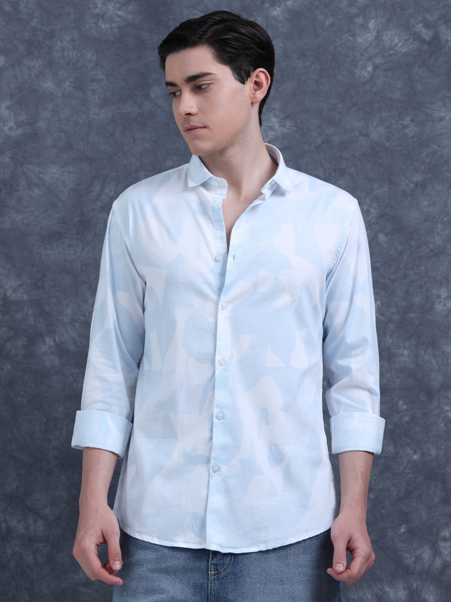 Men Printed Casual Light Blue Shirt