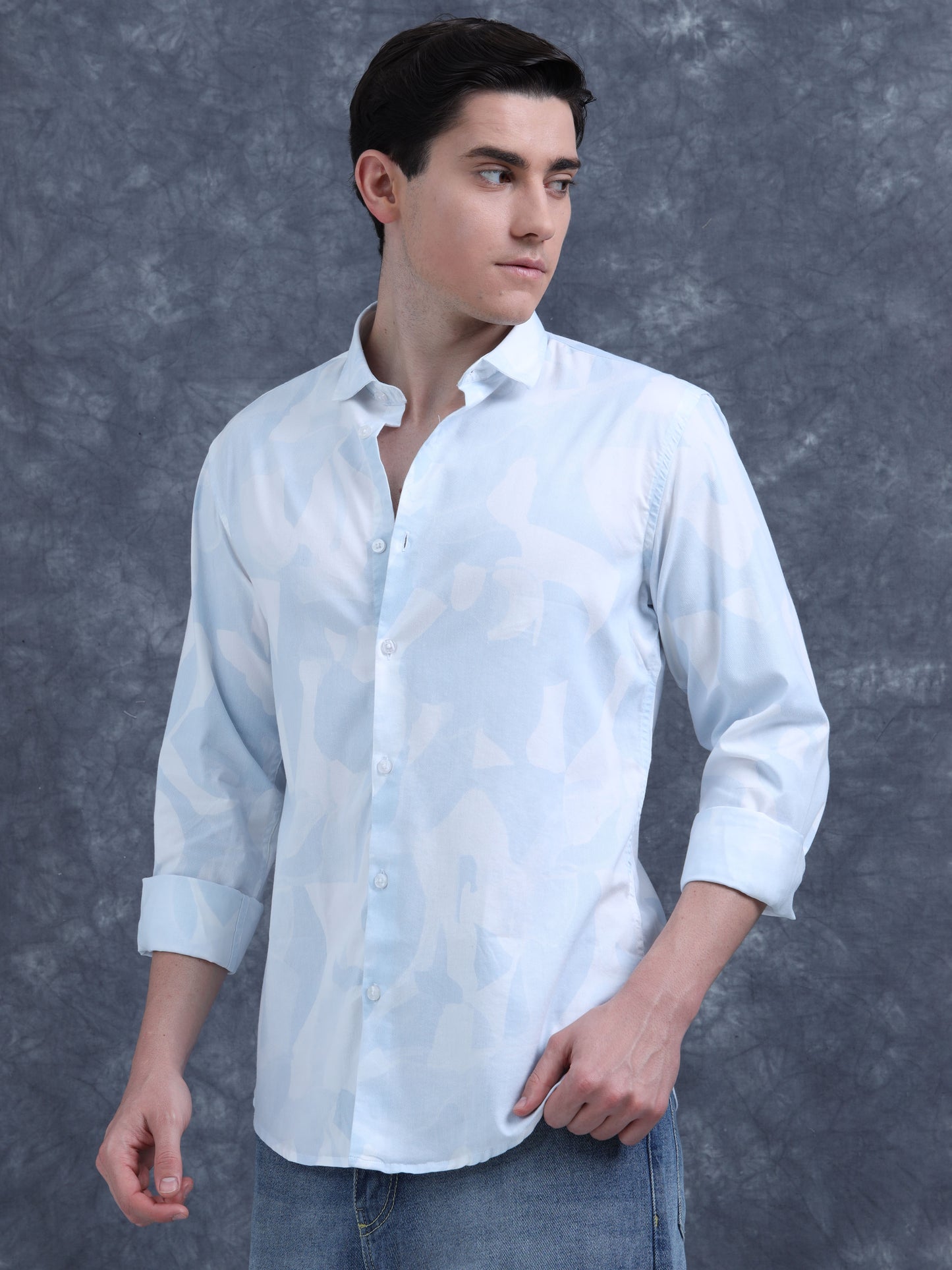 Men Printed Casual Light Blue Shirt