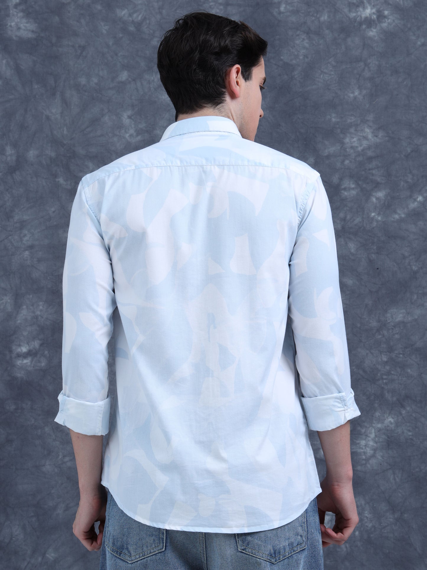 Men Printed Casual Light Blue Shirt
