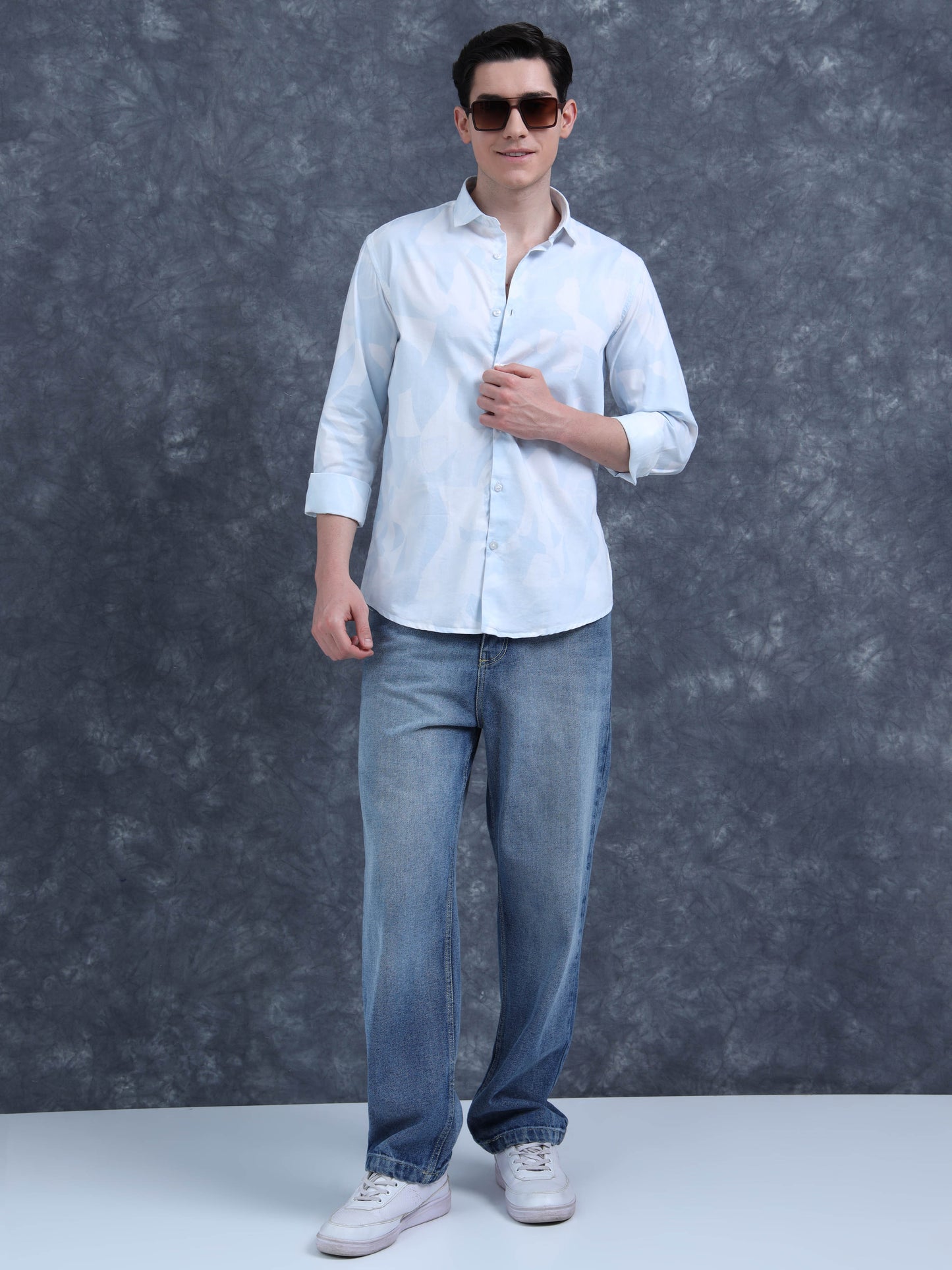 Men Printed Casual Light Blue Shirt