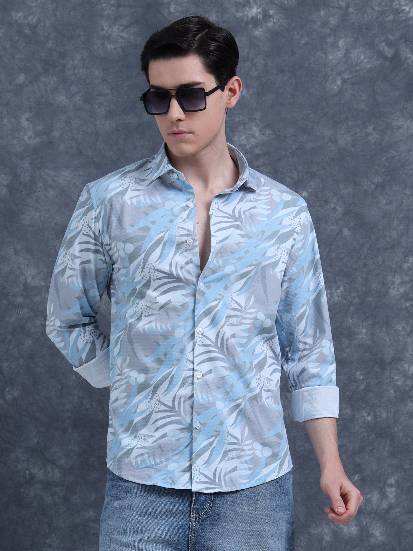 White And Blue Printed Shirt
