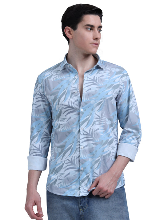 White And Blue Printed Shirt