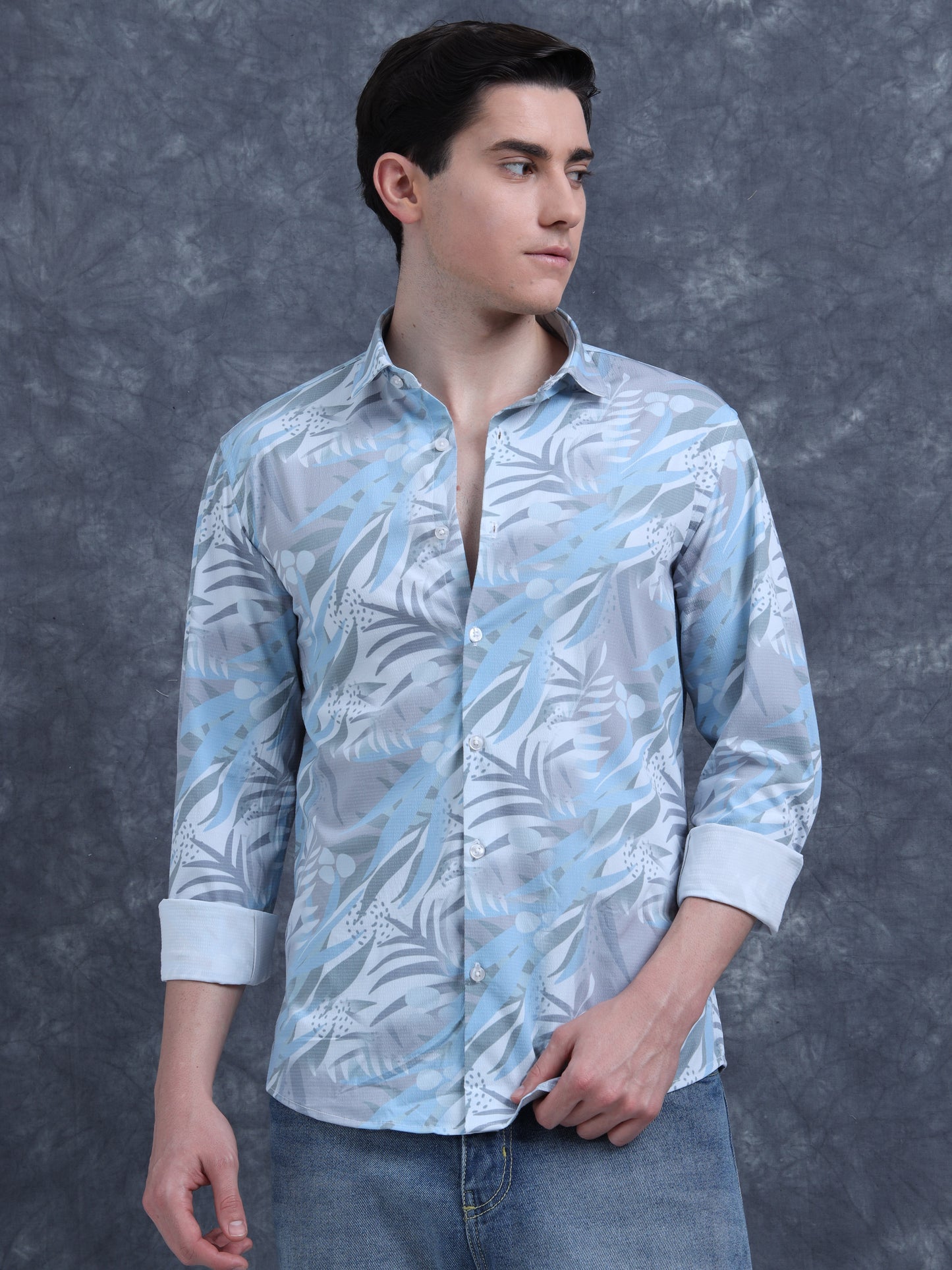 White And Blue Printed Shirt